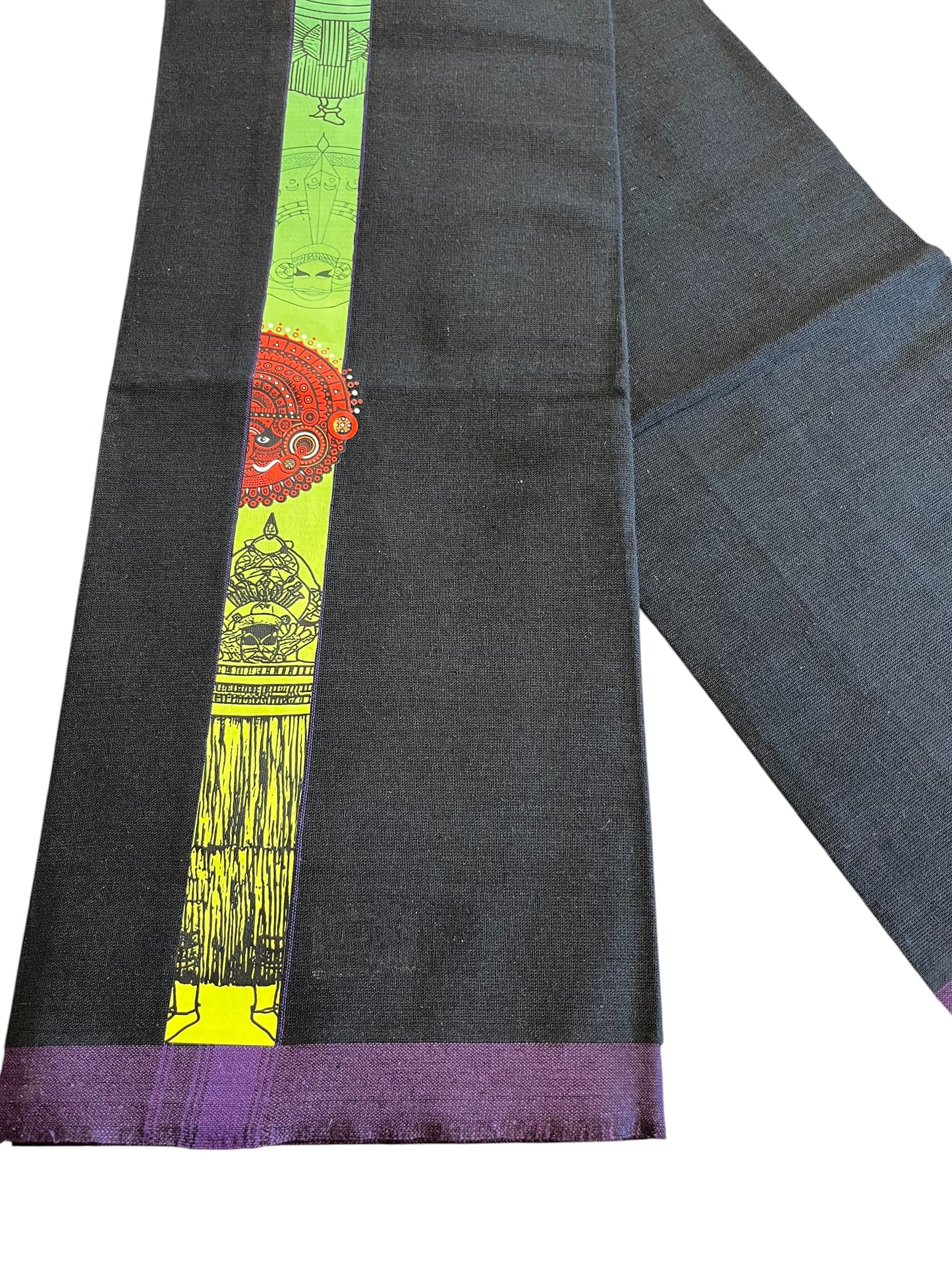 Southloom Black Printed Kathakali & Theyyam Single Mundu / Otta Mundu  (South Indian Kerala Dhoti)