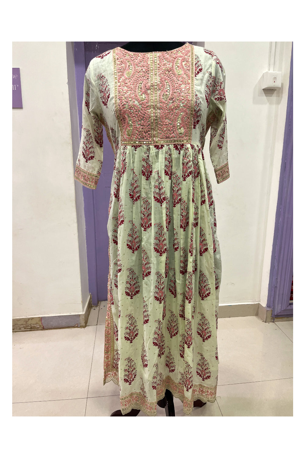 Southloom Stitched Cotton Salwar Set in Light Green and Floral Printed Designs