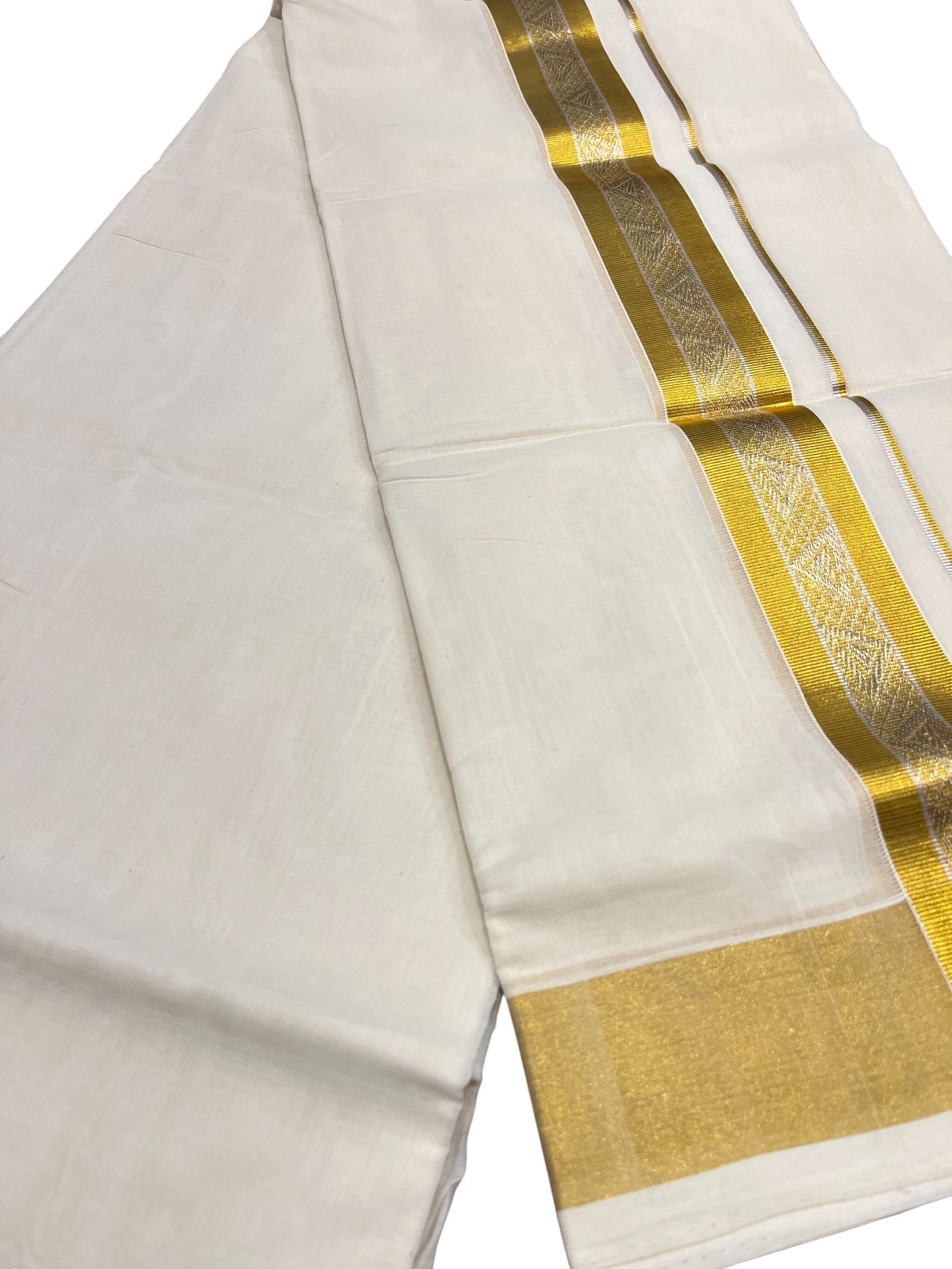 Southloom Premium Handloom Cotton Double Mundu with Gold Kasavu Border