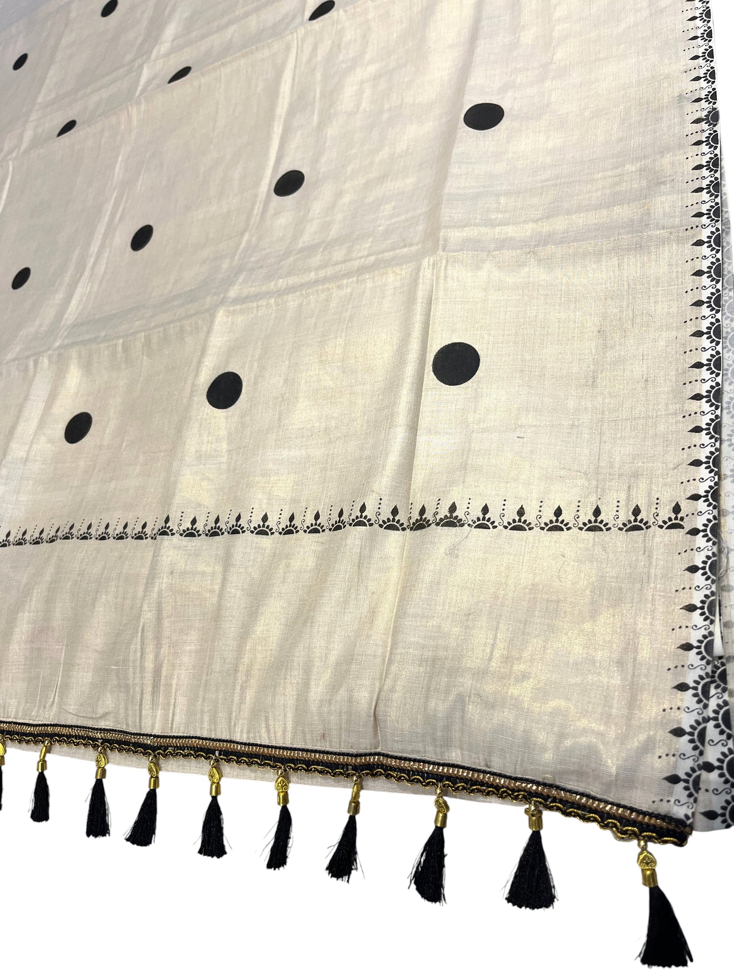 Southloom Kerala Tissue Kasavu Saree with Black Border And Tussles