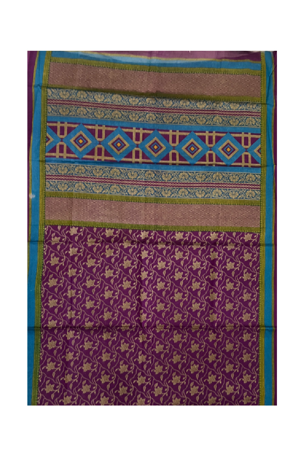 Southloom Cotton Purple Designer Printed Saree