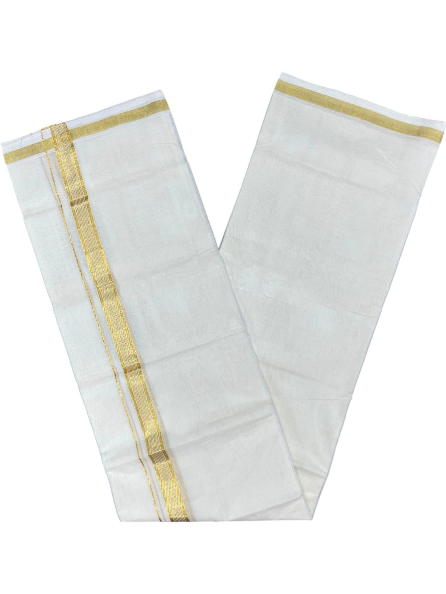 Southloom Balaramapuram Unakkupaavu Premium Handloom Cotton Double Mundu with Gold Kasavu  Border