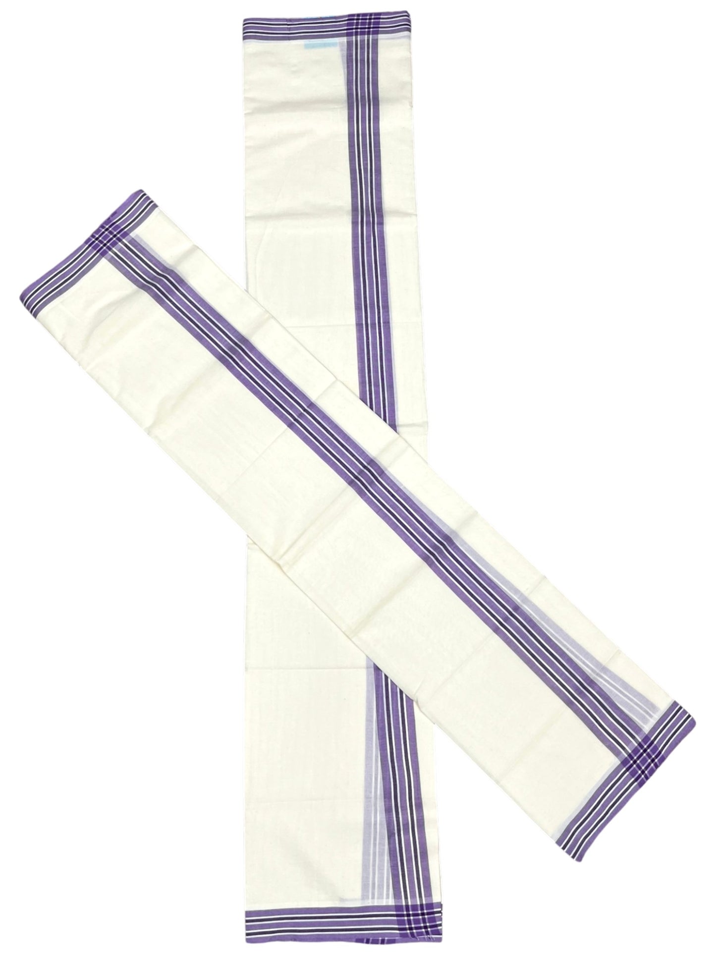 Southloom Pure Cotton Kerala Single Mulloth Set Mundu (Mundum Neriyathum) with Lavender Border in 2.50 Mtrs SL243