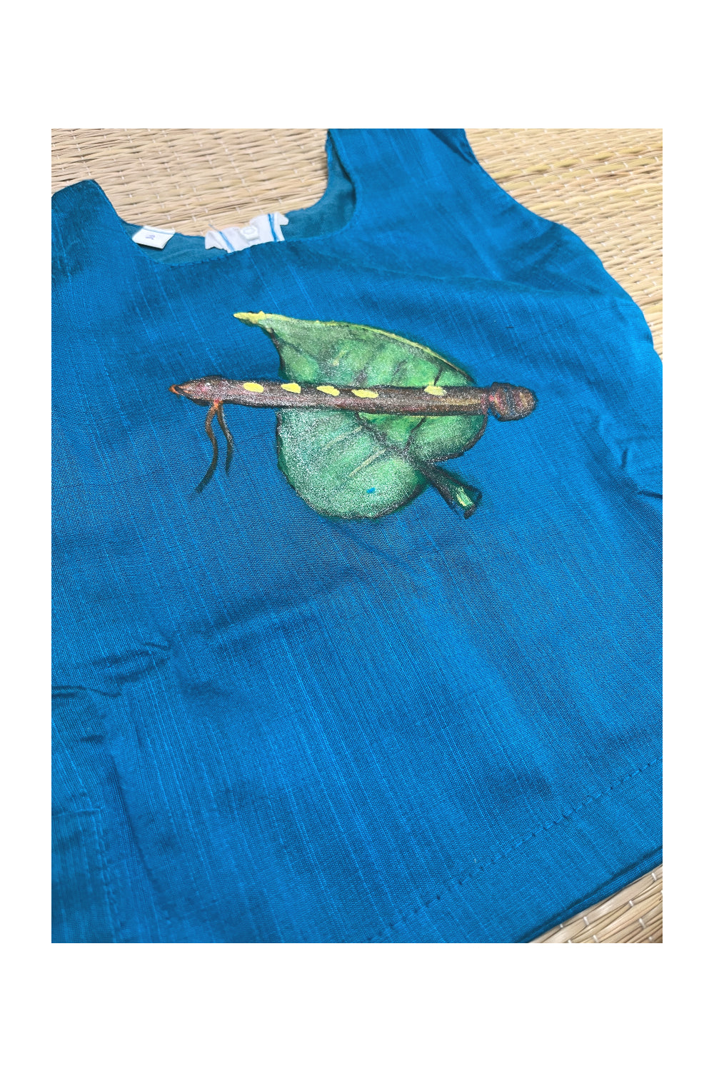 Southloom Kerala Pavada Blue Blouse with Leaf and Flute Mural Designs (Age - 2 Years)