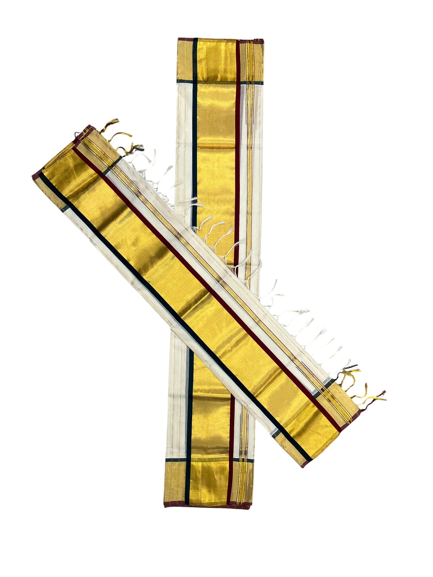 Southloom Premium Handloom Set Mundu with Kasavu and Maroon and Green Border (2.80 Mtr)