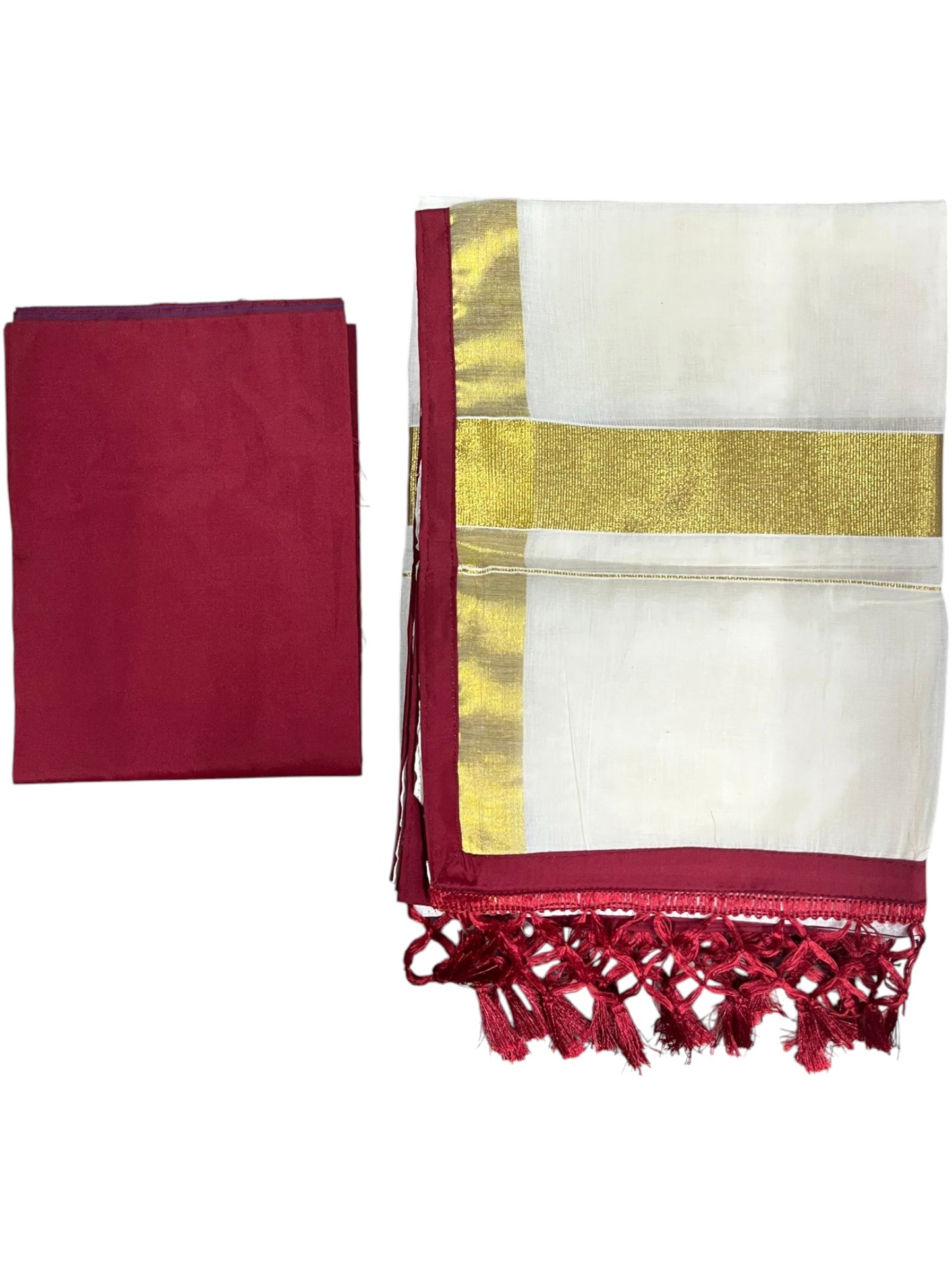 Southloom Semi Stitched Cotton Dhavani Set with Pavada and Maroon Blouse Piece