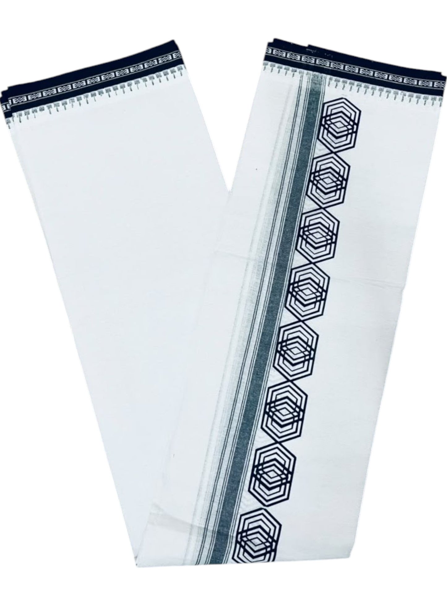 Southloom White Green Printed Single Mundu / Otta Mundu / Lungi (South Indian Kerala Dhoti) SL622