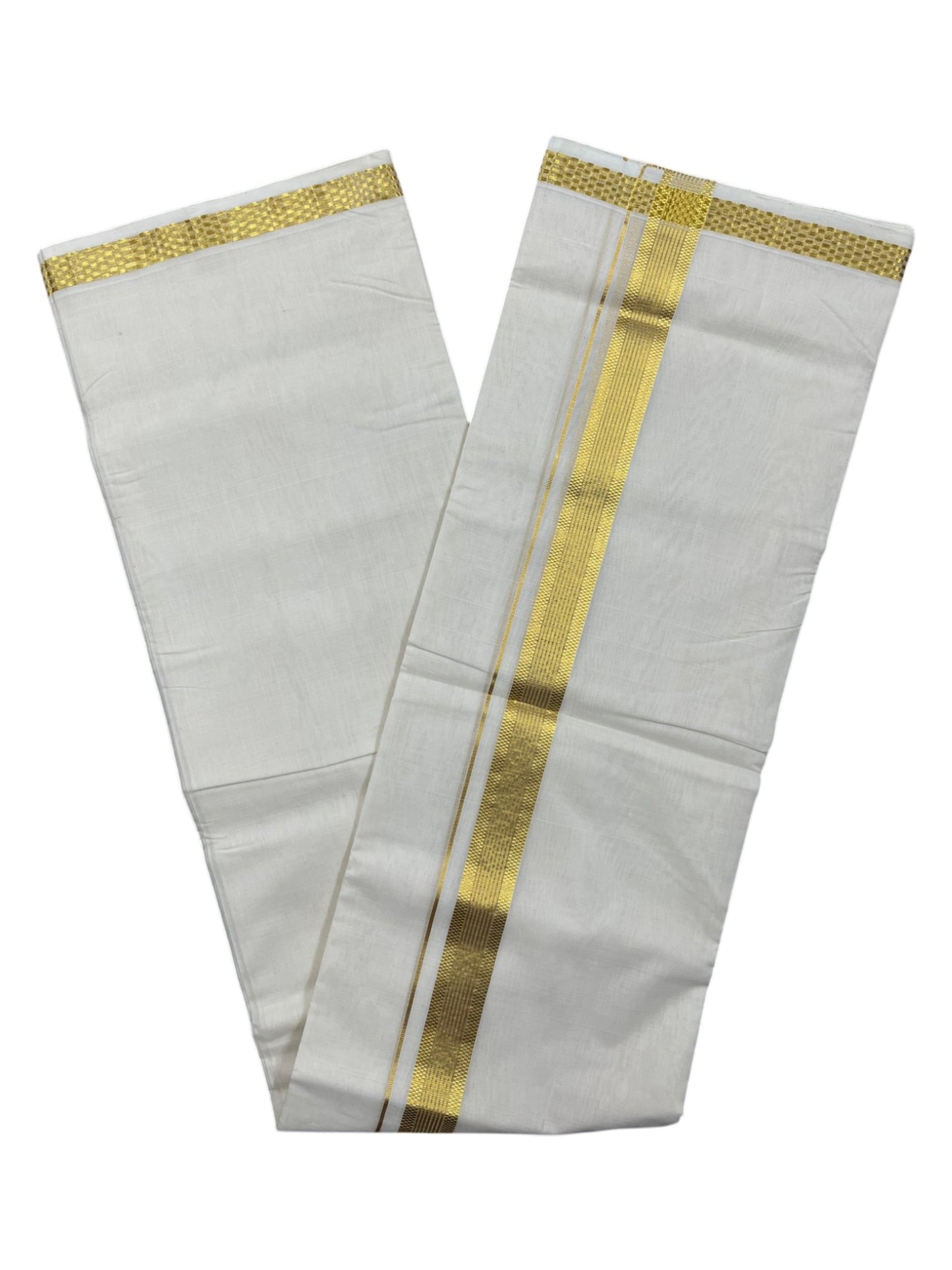 Southloom Premium Handloom Cotton Double Mundu with Gold Kasavu and Paa Neythu Border