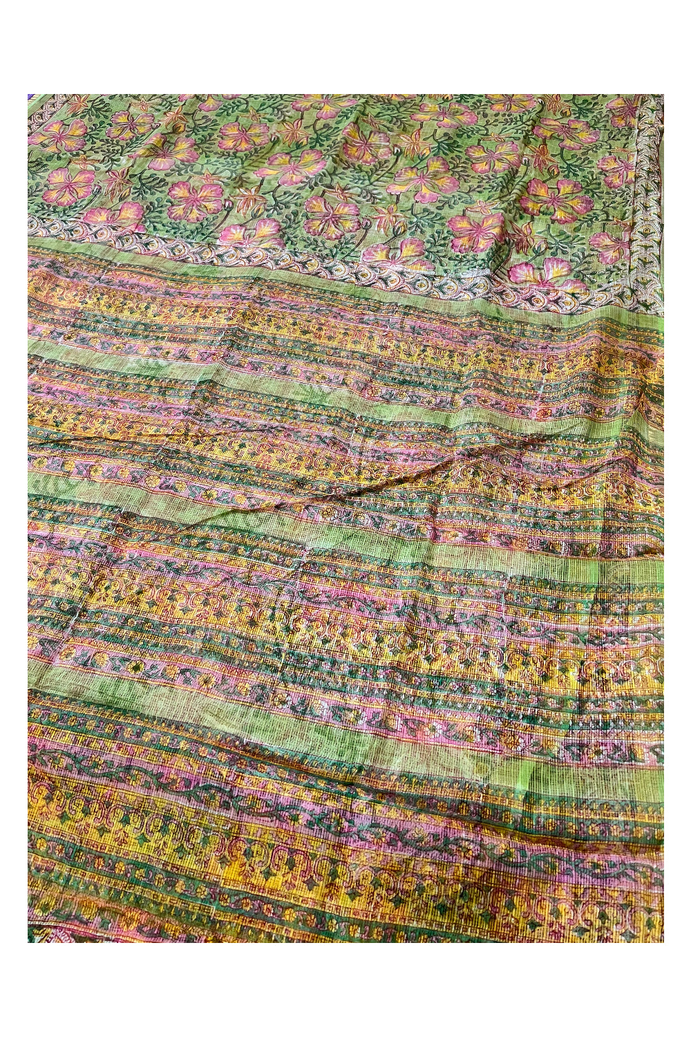 Southloom Kota Fabric Floral Printed Green Saree