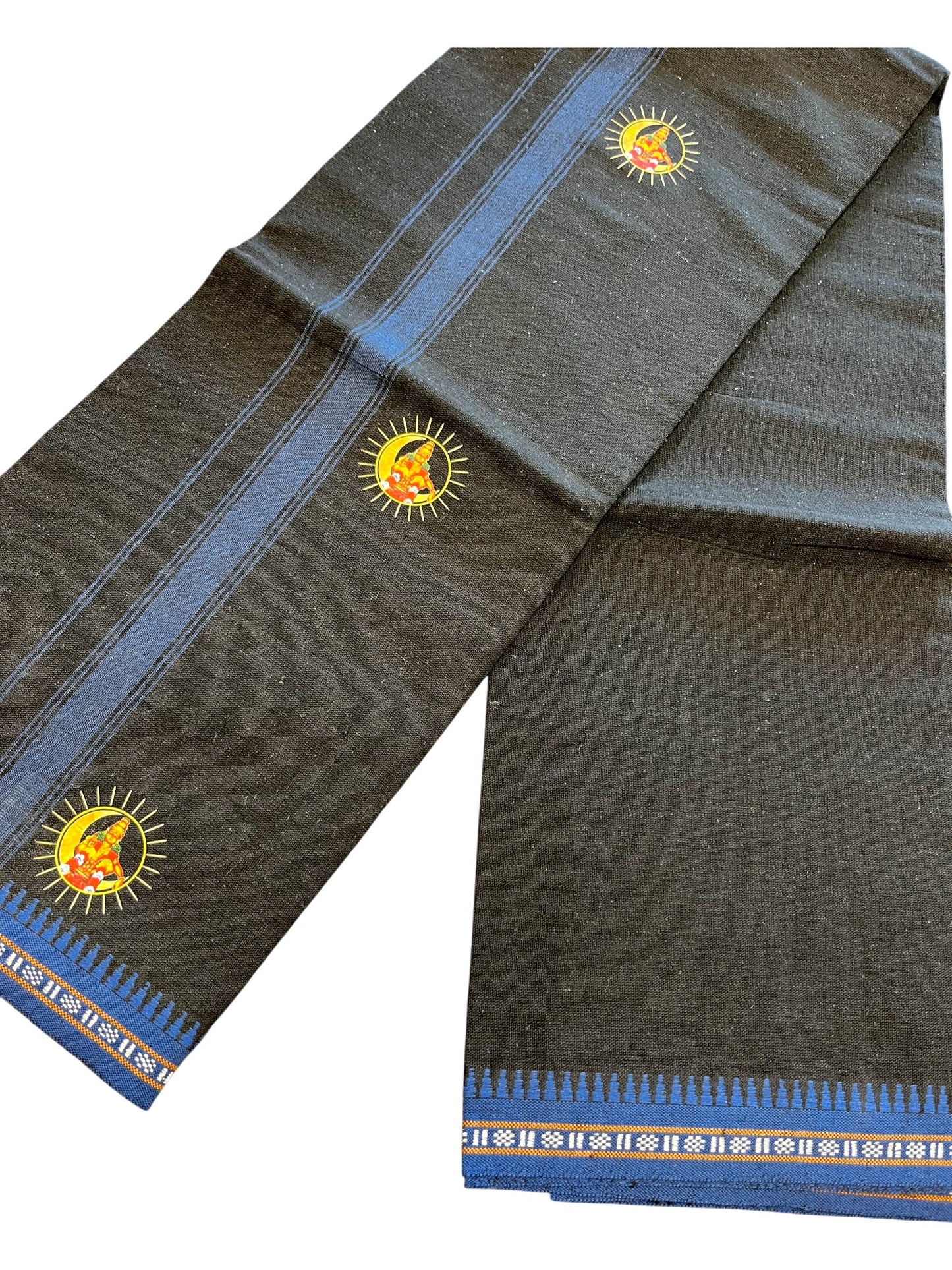 Southloom Black Printed Ayyapan Single Mundu / Otta Mundu  (South Indian Kerala Dhoti)