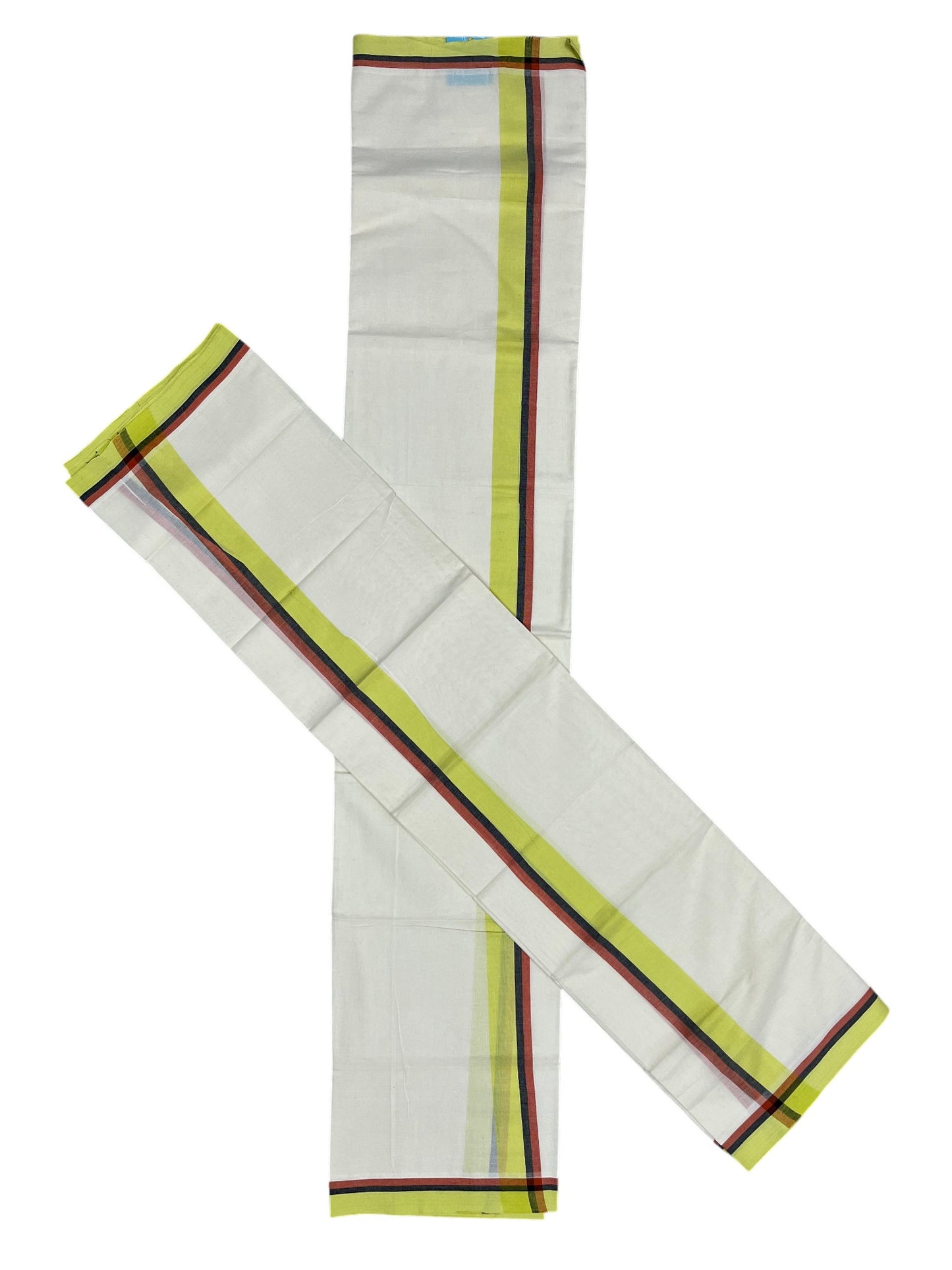 Southloom Kerala Mulloth Cotton Single Mundum Neriyathum with Multicolor Border In 2.80 Mtrs
