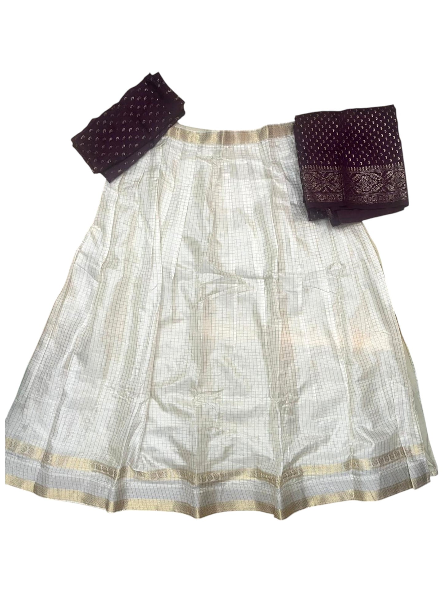 Southloom Semi UnStitched Check Dhavani Set with Pavada and Blouse Piece