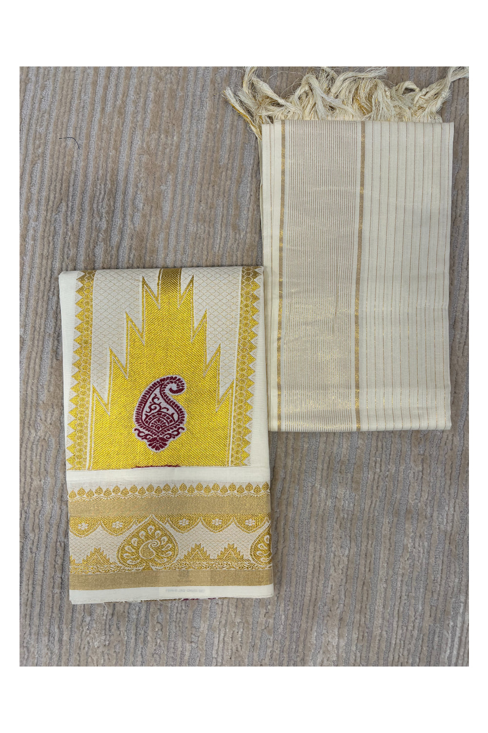 Southloom™ Cotton Churidar Salwar Suit Material with Gold and Maroon Woven Work (include Lines Shawl / Dupatta)