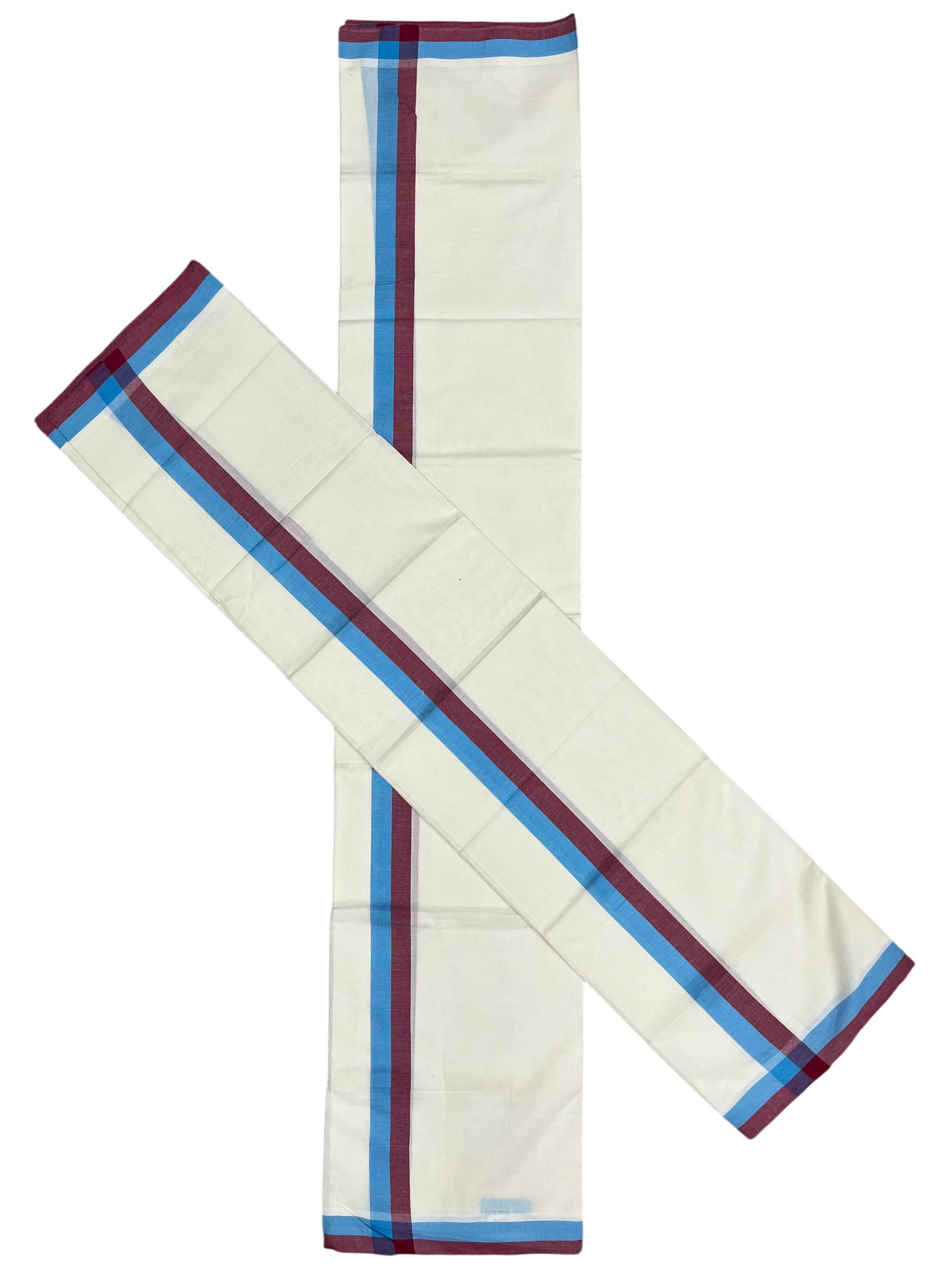 Southloom Pure Cotton Kerala Single Mulloth Set Mundu (Mundum Neriyathum) Maroon And Blue Border in 2.80 mtrs SL243