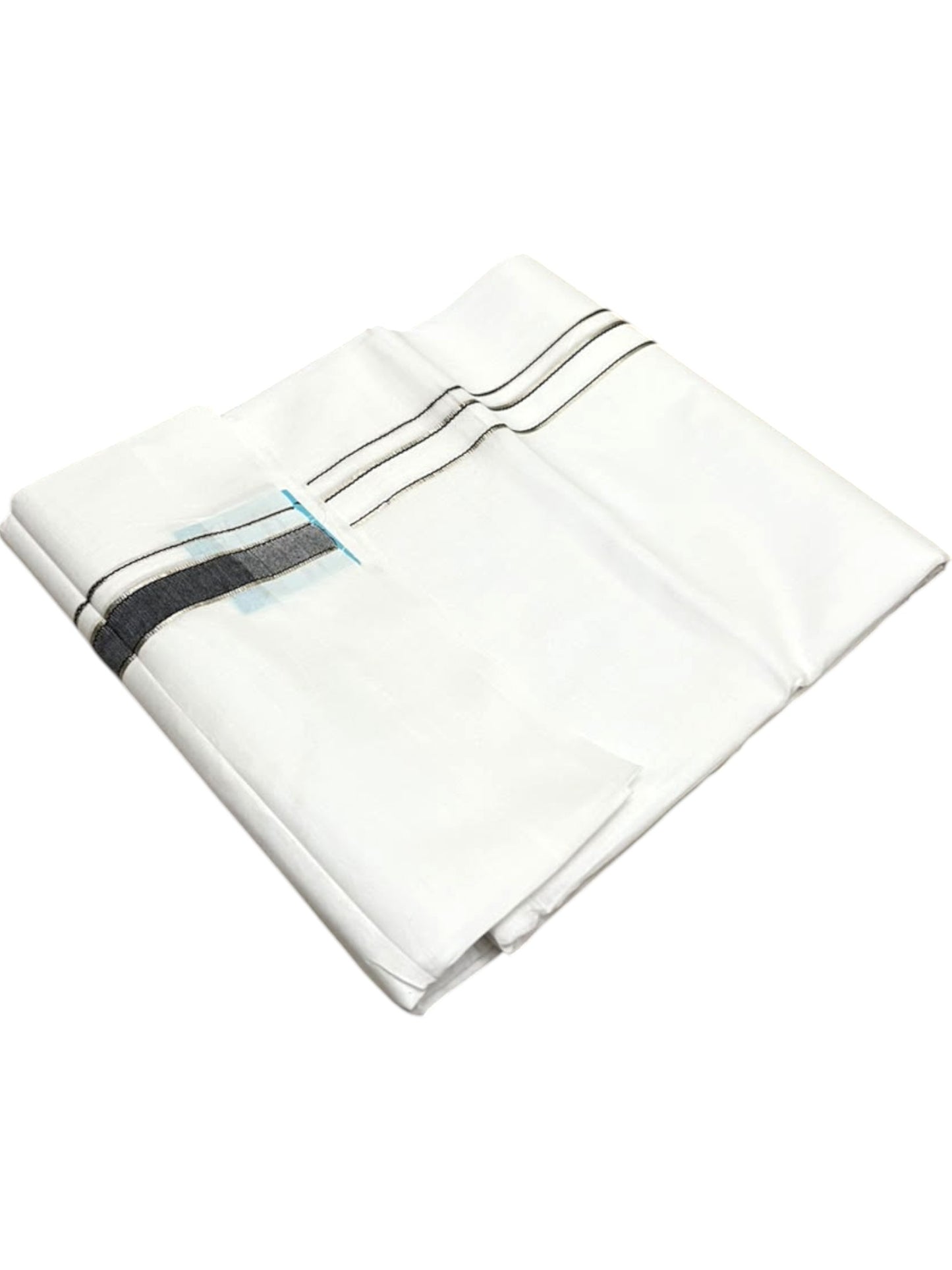 Southloom Pure White Cotton Double Mundu with Silver and Black Chutti Kara (South Indian Dhoti)