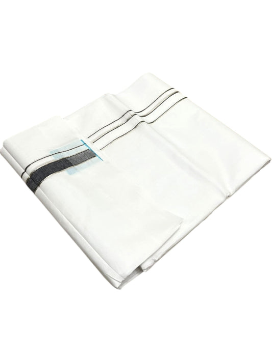 Southloom Pure White Cotton Double Mundu with Silver and Black Chutti Kara (South Indian Dhoti)