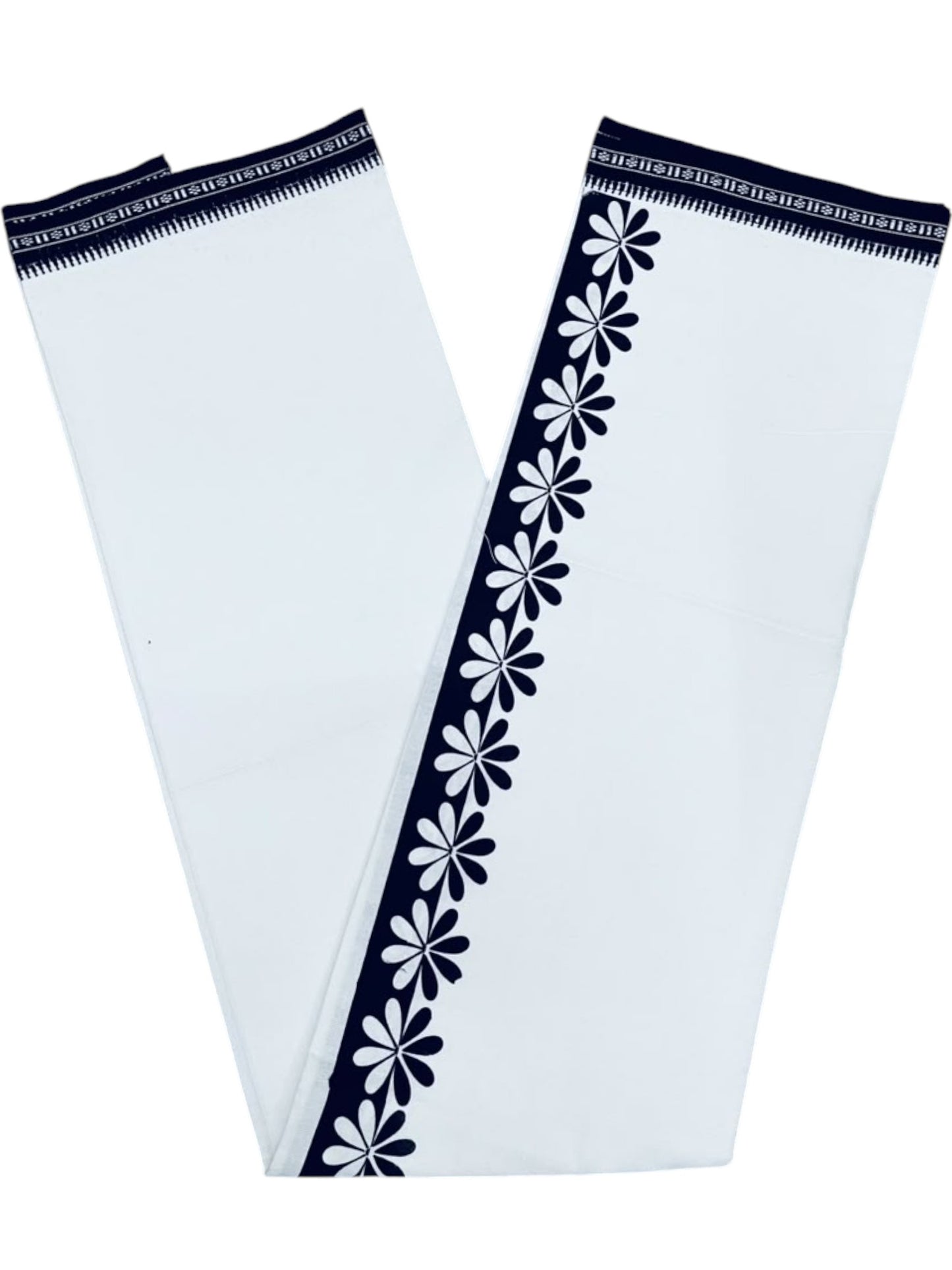 Southloom White Black Printed Single Mundu / Otta Mundu / Lungi (South Indian Kerala Dhoti)