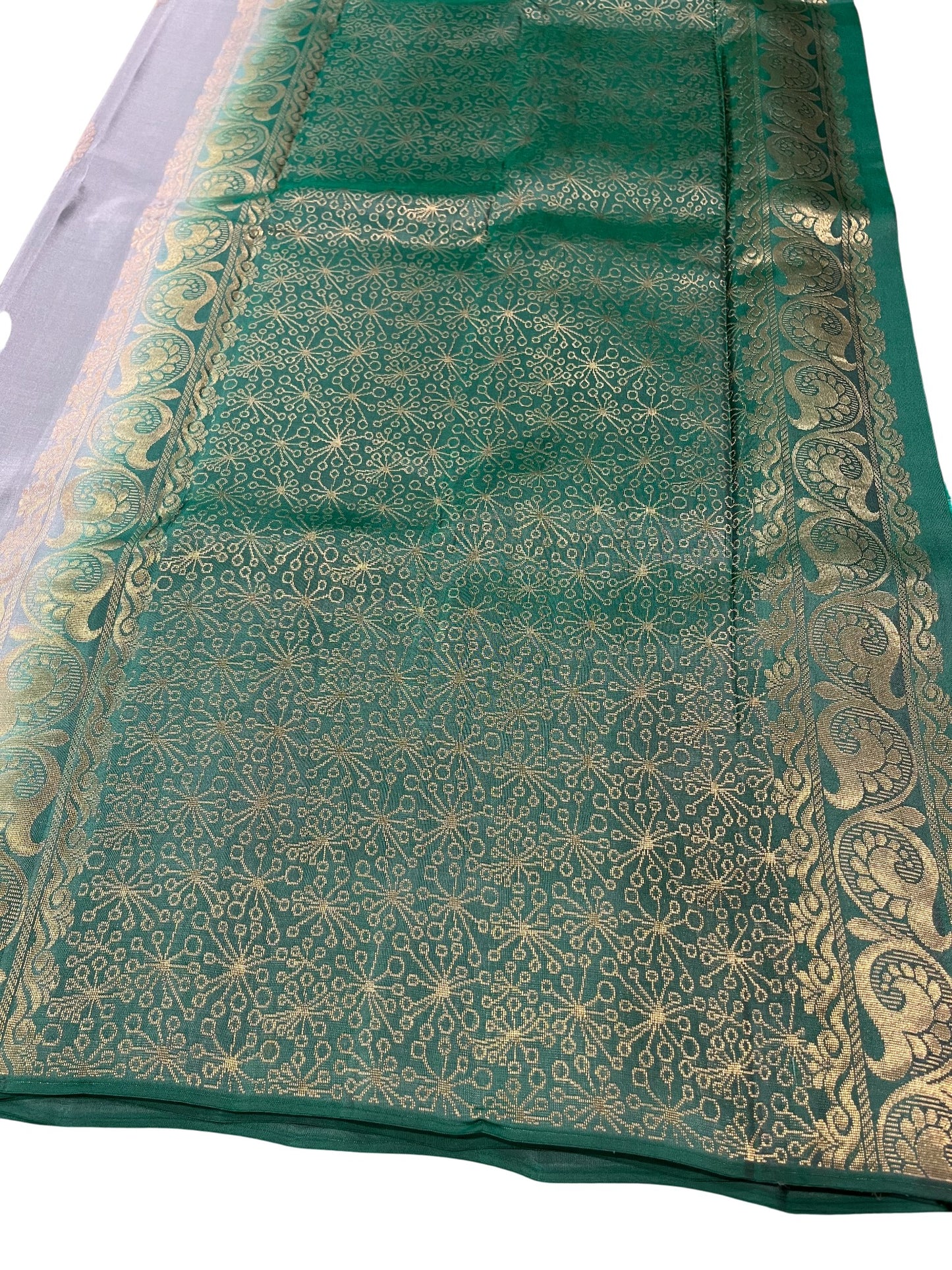 Southloom Pure Handloom Kanchipuram Silk Saree with Butta Work (Grey & Green)