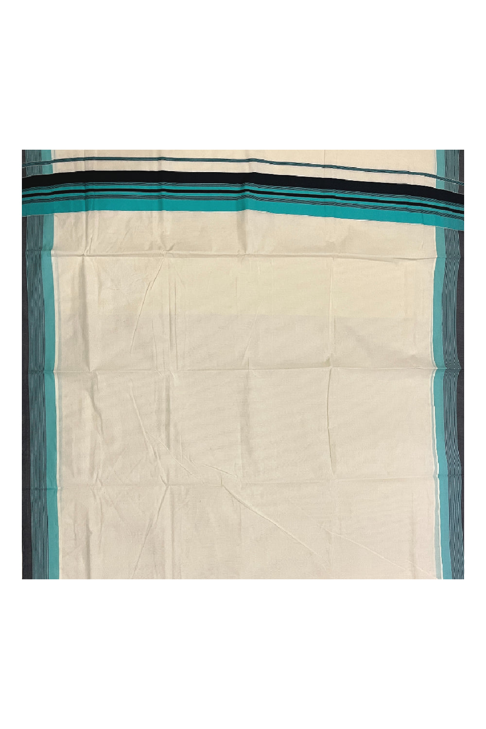 Pure Cotton Kerala Saree with Plain Black and Turquoise Border