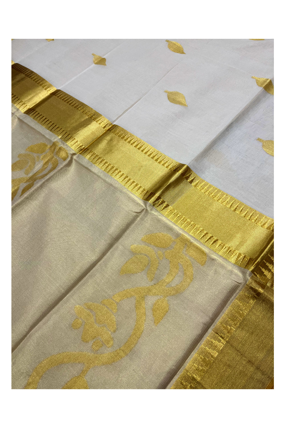 Southloom Super Premium Balaramapuram Unakkupaavu Handloom Kasavu Saree with Floral Woven Designs and Temple Border