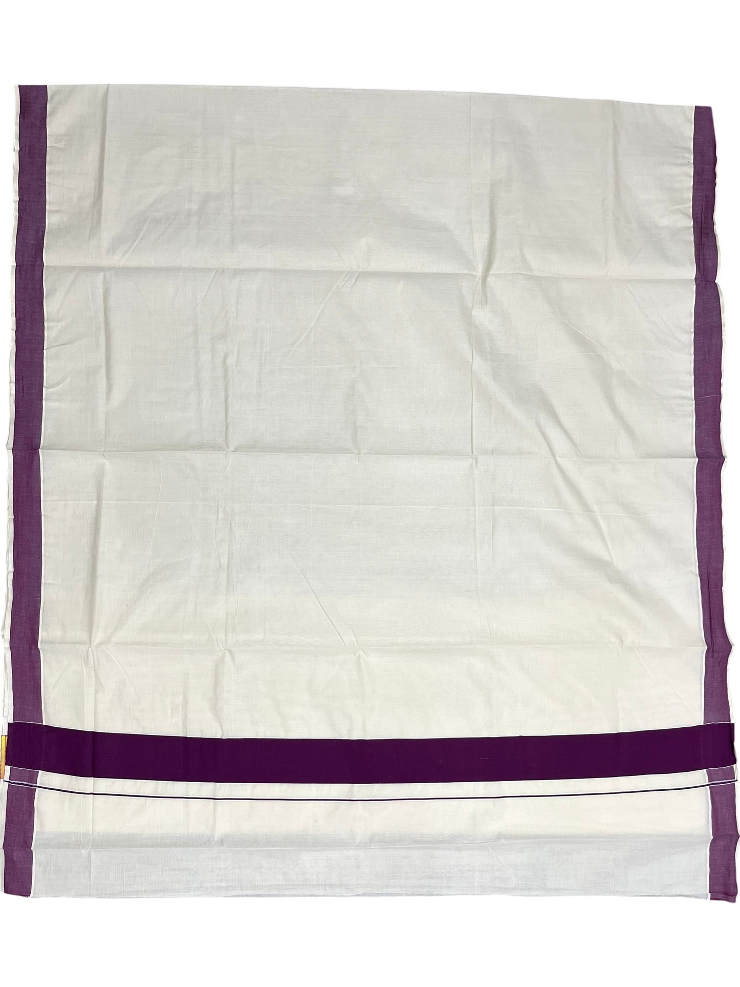 Southloom Kerala Pure Cotton Plain Kasavu Saree with Purple Border 3 inch