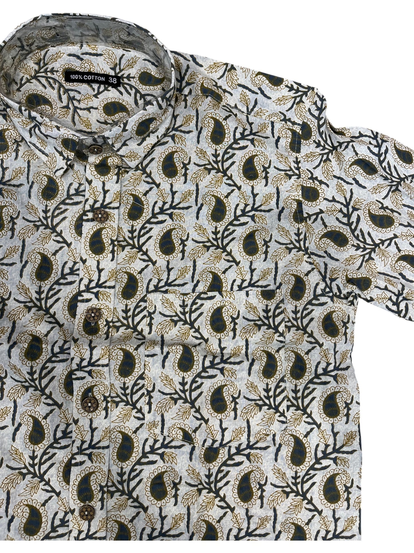 Southloom Jaipur Pure Cotton Block Printed Shirt for Men (Medium)