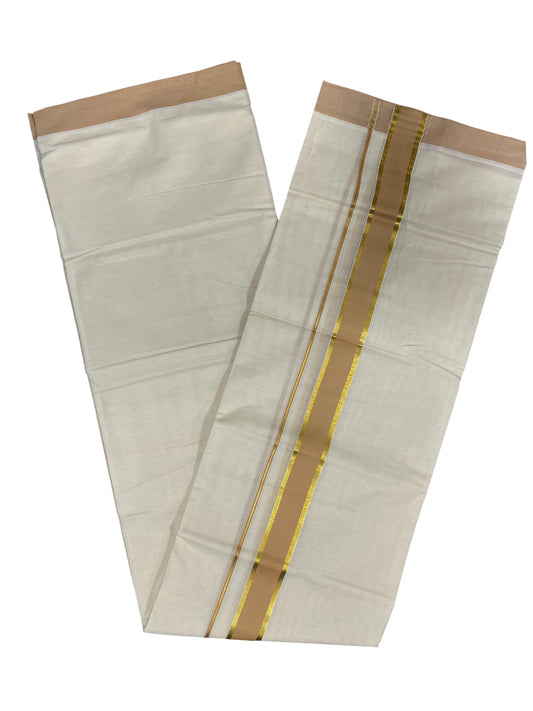 Southloom Pure Cotton Mundu with Gold Kasavu and Beige Colour Border (South Indian Kerala Dhoti)