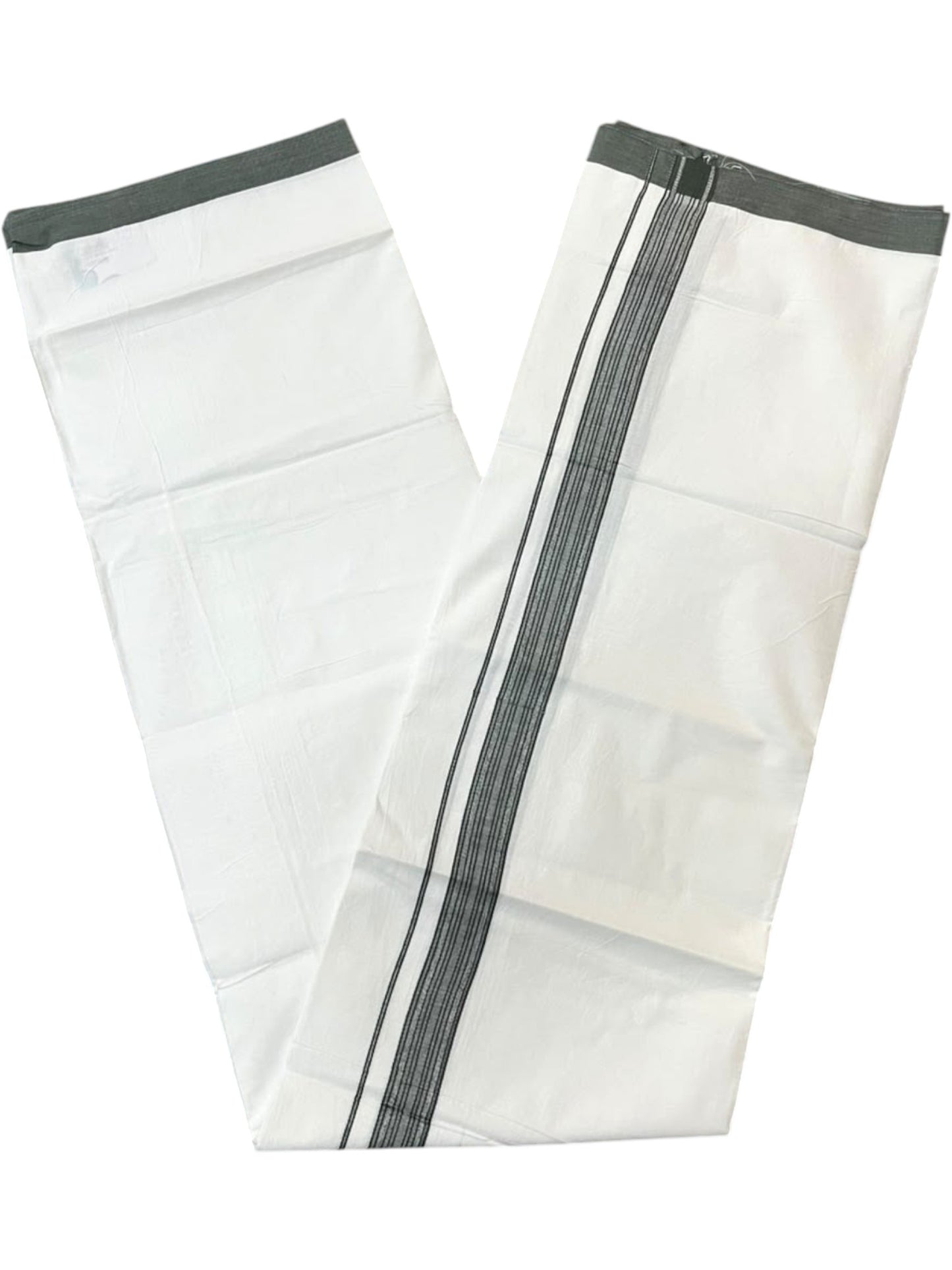 Southloom Pure White Single Cotton Mundu with Grey Border (South Indian Kerala Dhoti)