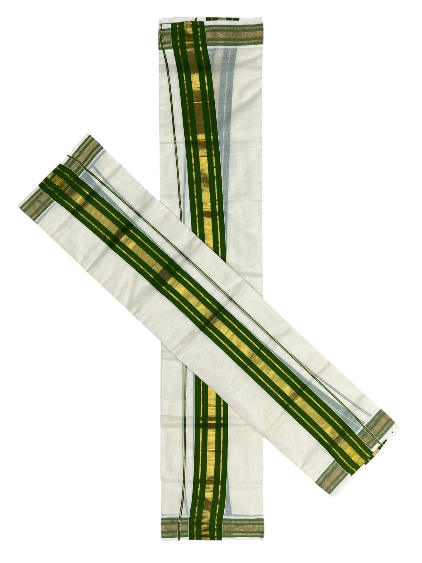 Southloom Kerala Cotton Single Set Mundu (Mundum Neriyathum) with Kasavu and Olive Green Border in 2.80 Mtrs SLKK