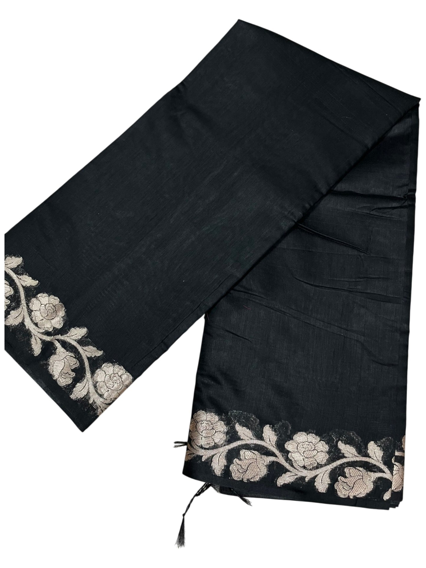 Southloom Kerala Cotton Saree with Floral Woven Works Across Body in Black