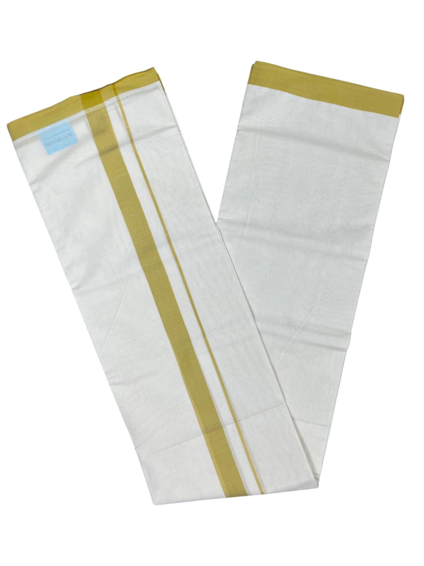 Southloom Kerala Pure Cotton Double Mundu with  Yellow Border (South Indian Kerala Dhoti)