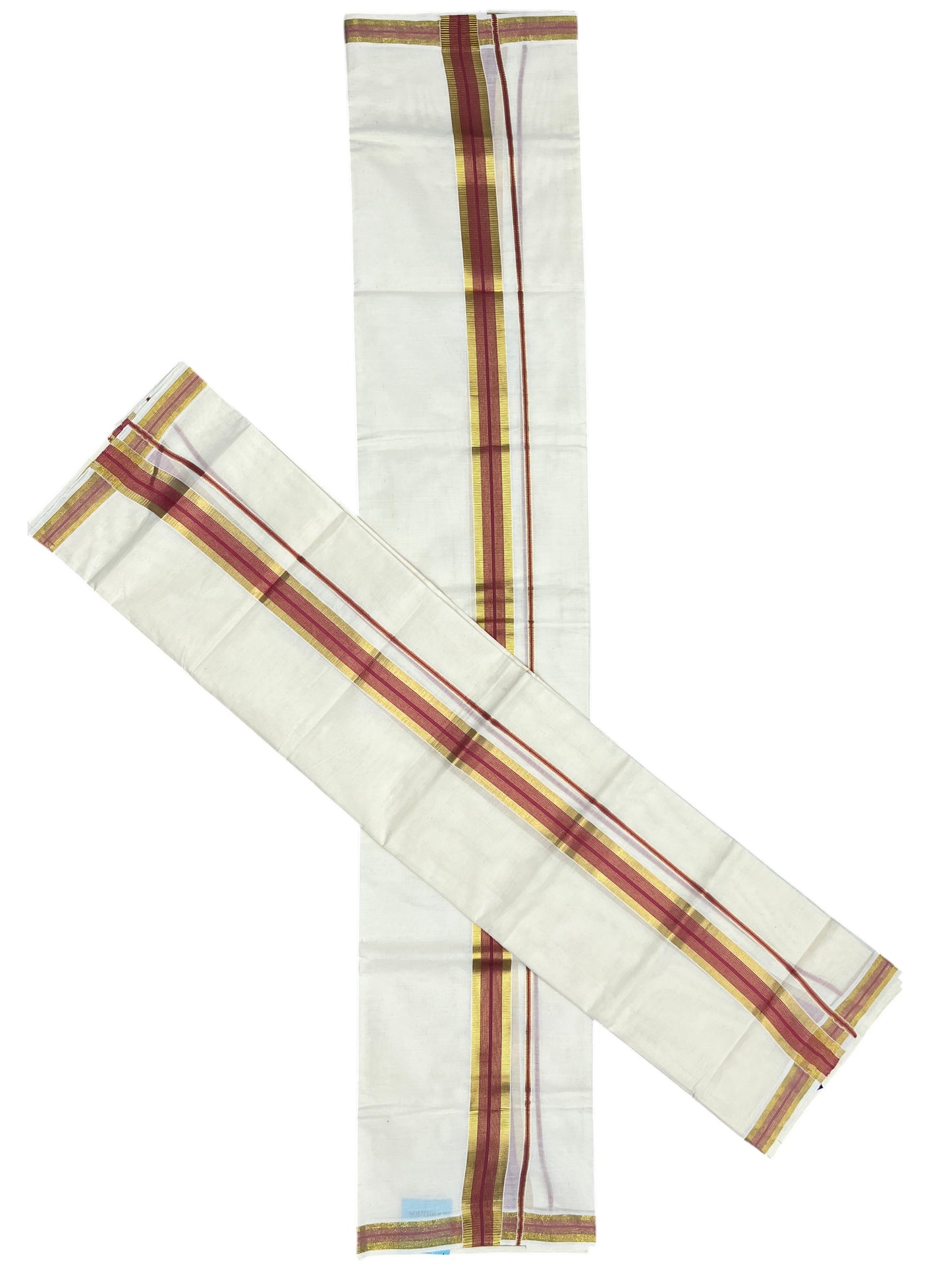 Southloom Pure Cotton Kerala Single Set Mundu (Mundum Neriyathum) with Brike Red and Kasavu Border 2.80 Mtrs SLKK