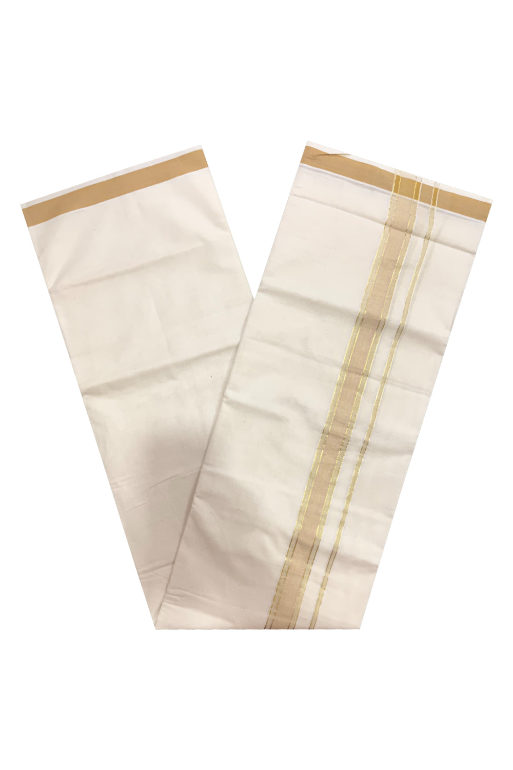 Kerala Cotton Double Mundu with Yellow and Kasavu Border (Onam Mundu 2023)