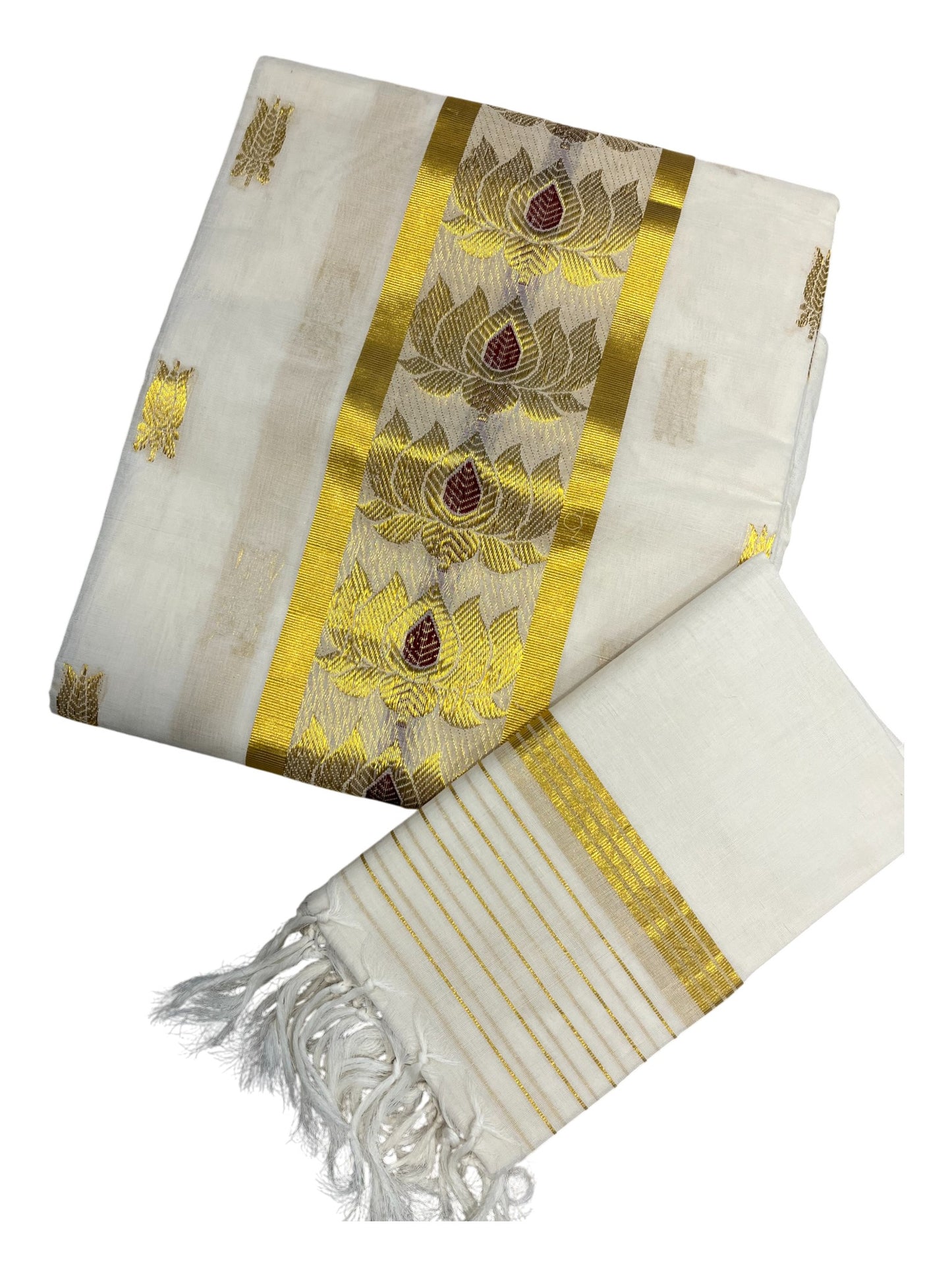Southloom Premium Handloom Cotton Churidar Salwar Material with Kasavu Woven Design (include Lines Shawl / Dupatta)