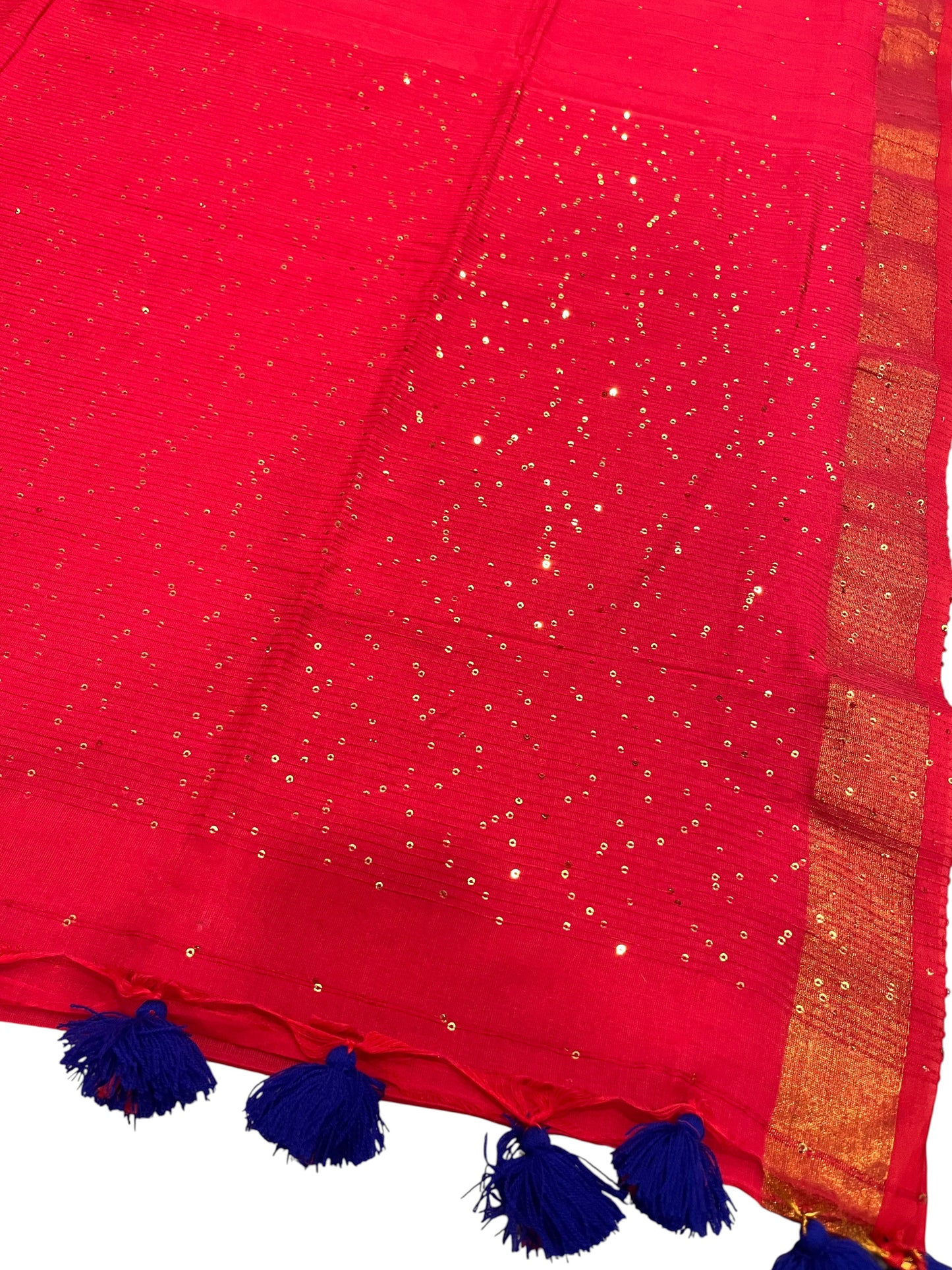 Southloom Mul Cotton 120 x 120 Soft Fabric Onam Saree in Red with Sequins Work