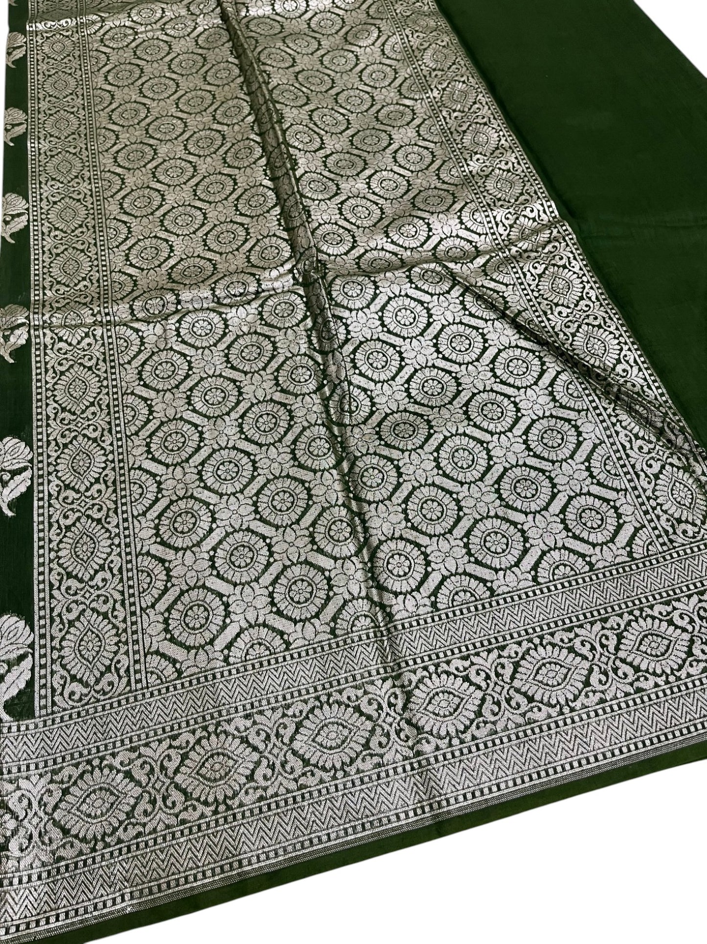 Southloom Cotton Banarasi Silk Saree with Woven Work on Body and Borders (Green )