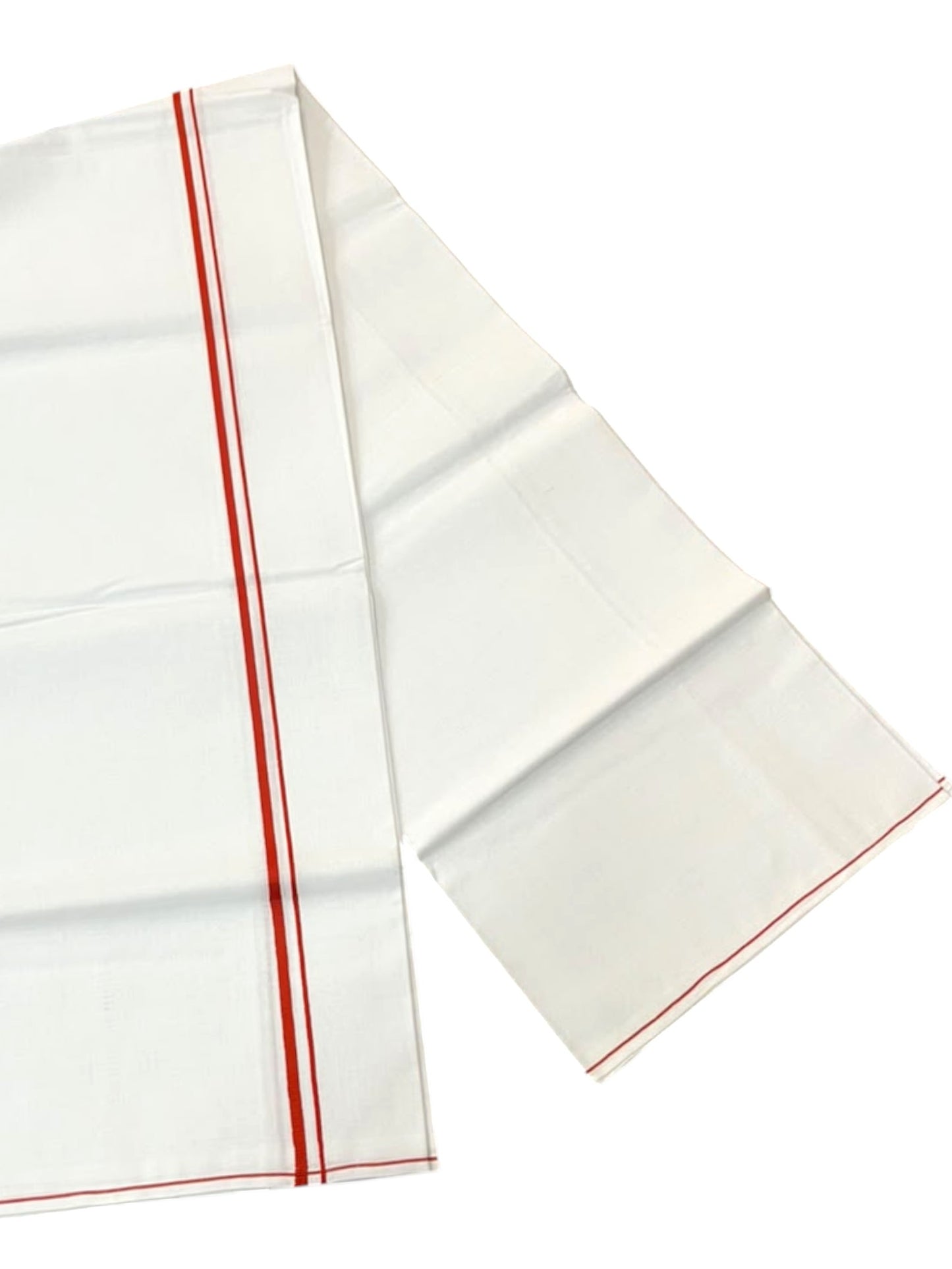 Southloom Pure White Cotton Single Mundu with Orange Border (South Indian Kerala Dhoti)