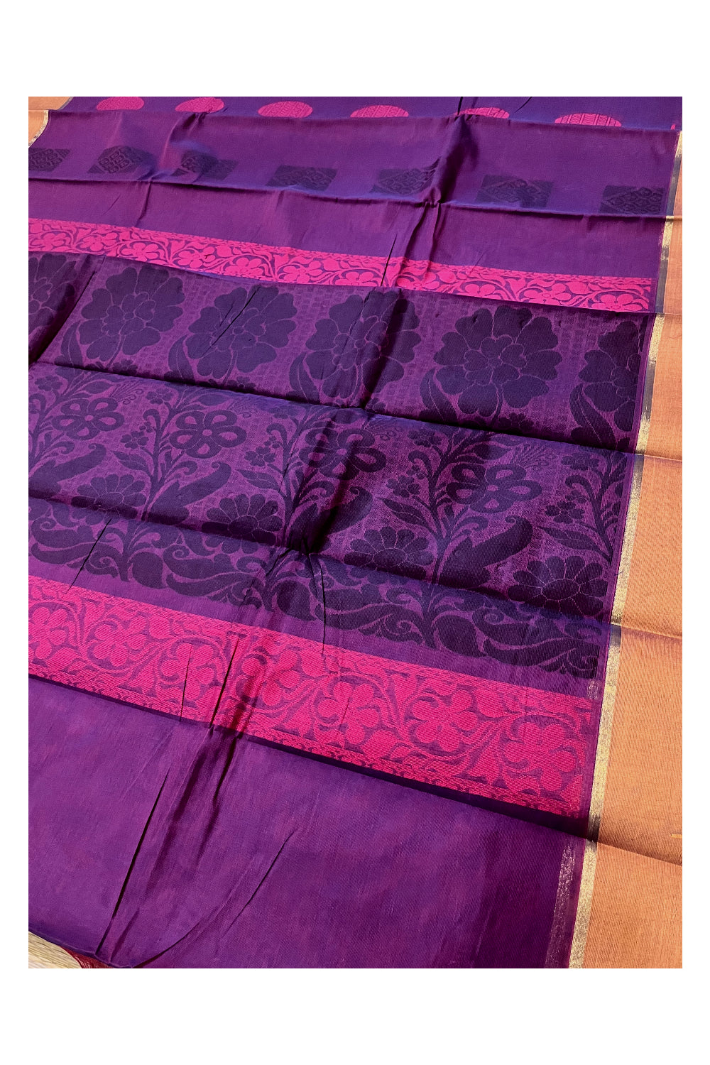 Southloom Cotton Purple Saree with Woven Butta Works on Body and Pallu