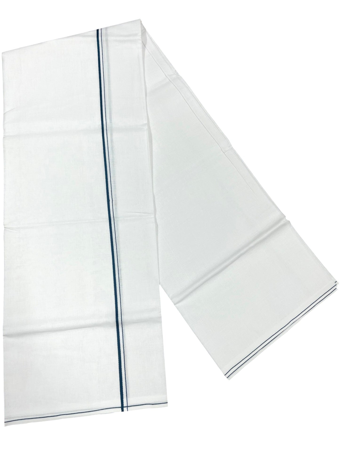 Southloom Pure White Cotton Single Eerkkil Kara Mundu with Peacock Green Border (South Indian Kerala Dhoti)