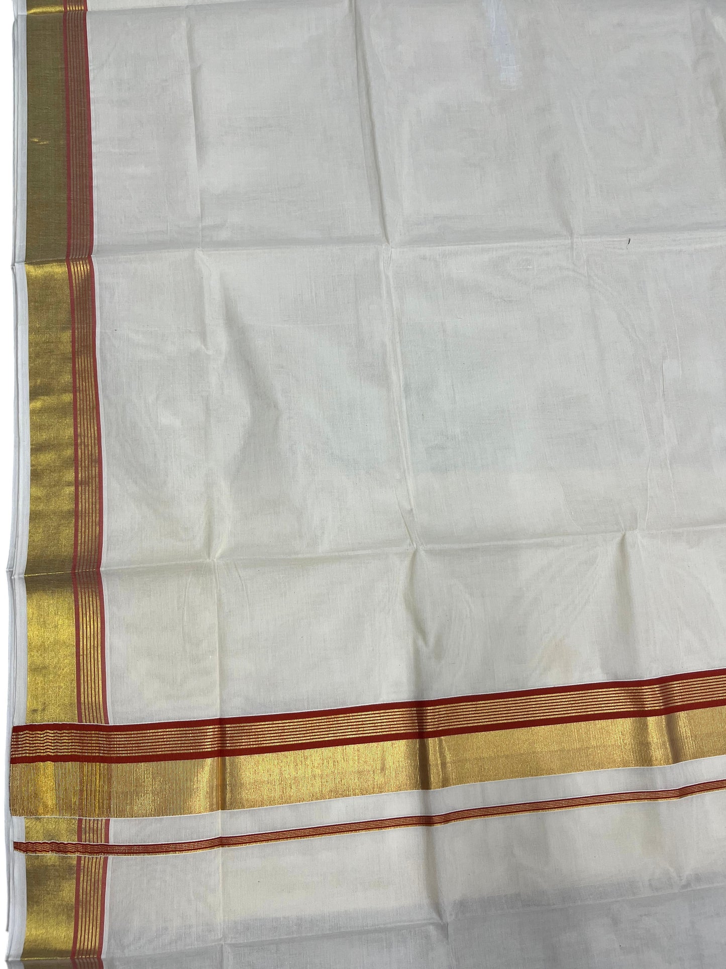 Southloom Pure Cotton Kerala Saree with Kasavu and Orange Border