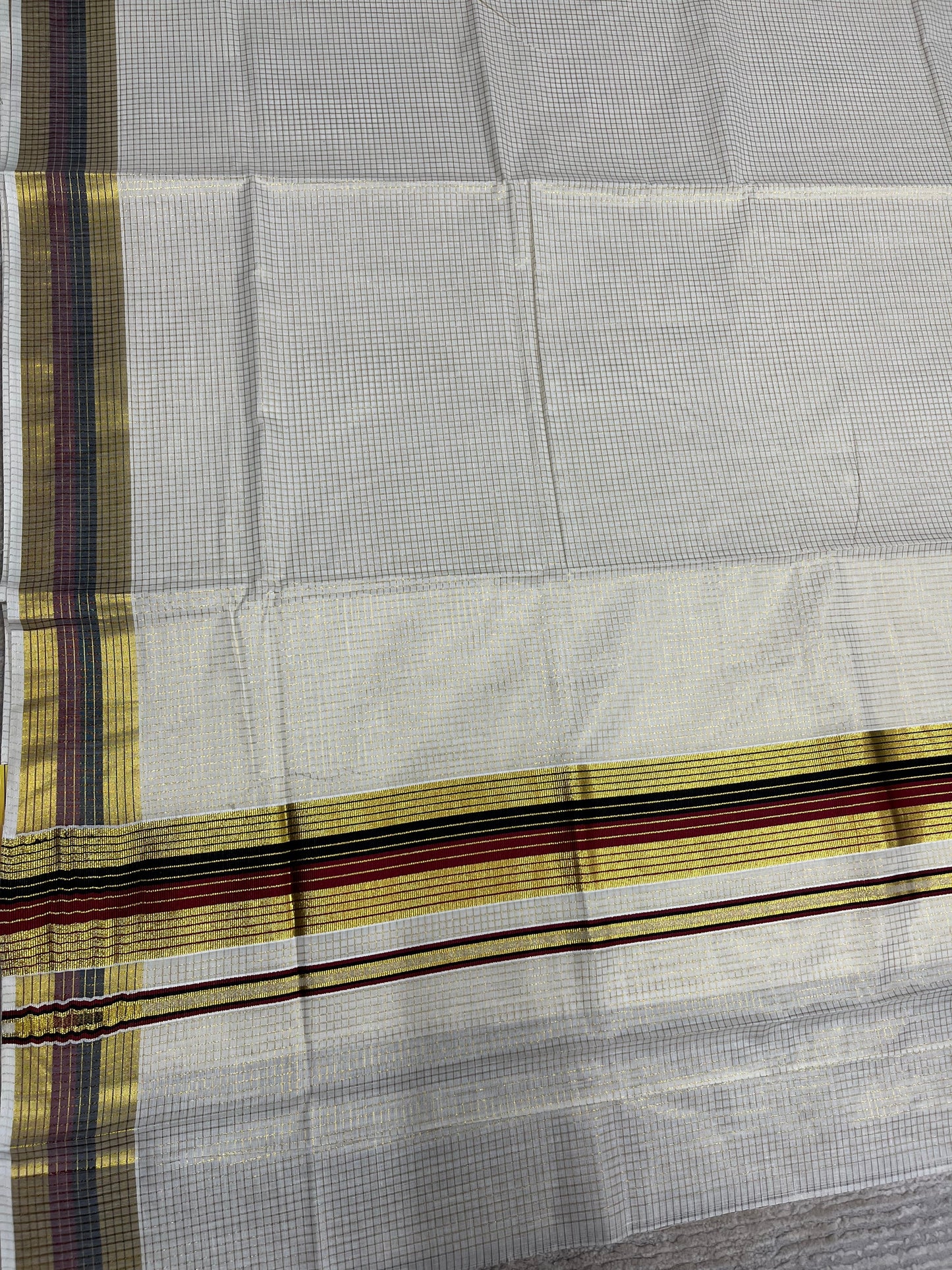 Southloom Kerala Cotton Kasavu Saree with Micro Check Design on Body in Maroon & Black Border