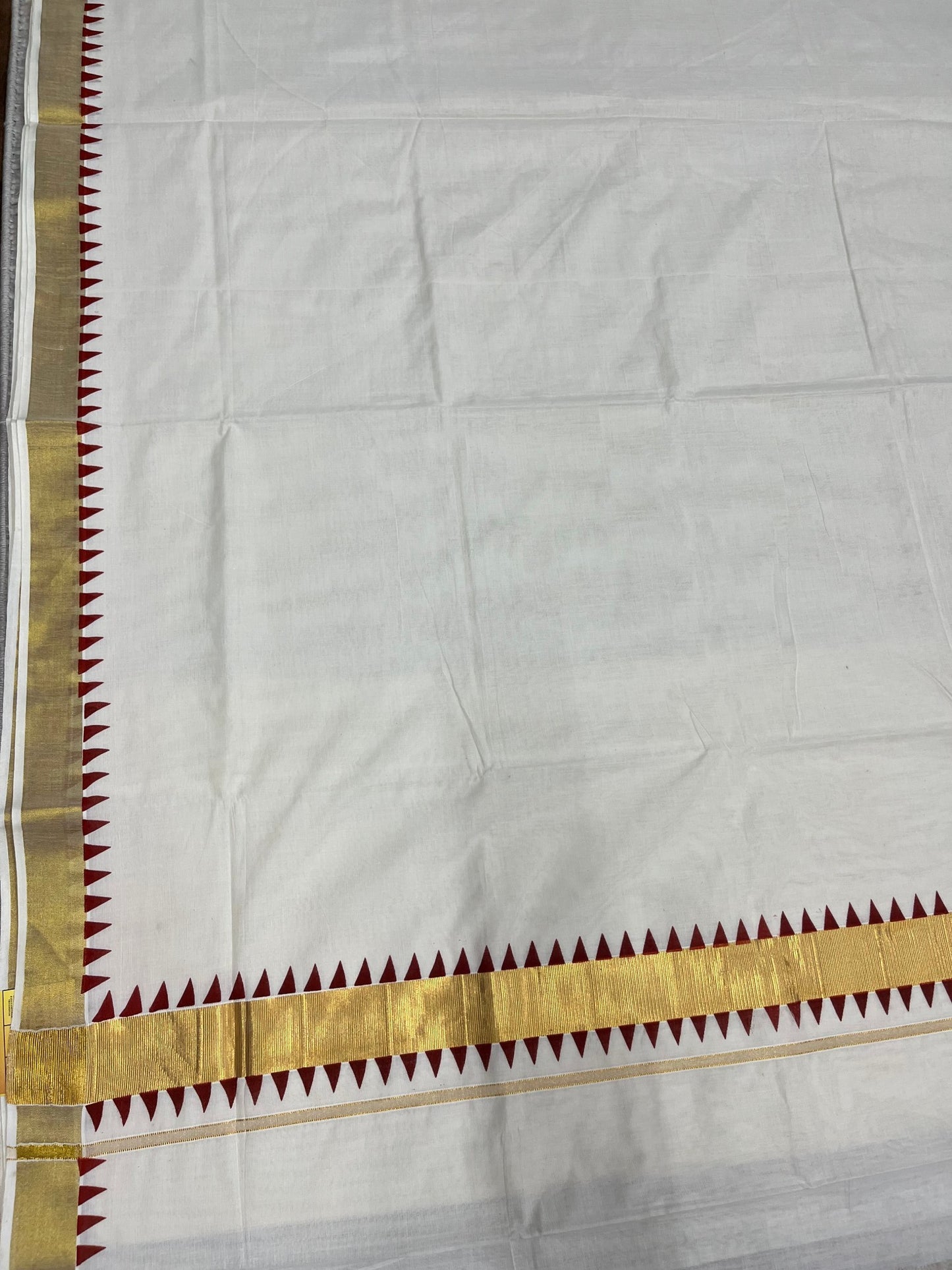 Southloom Cotton Kerala Kasavu Saree with Maroon Tample Design Border