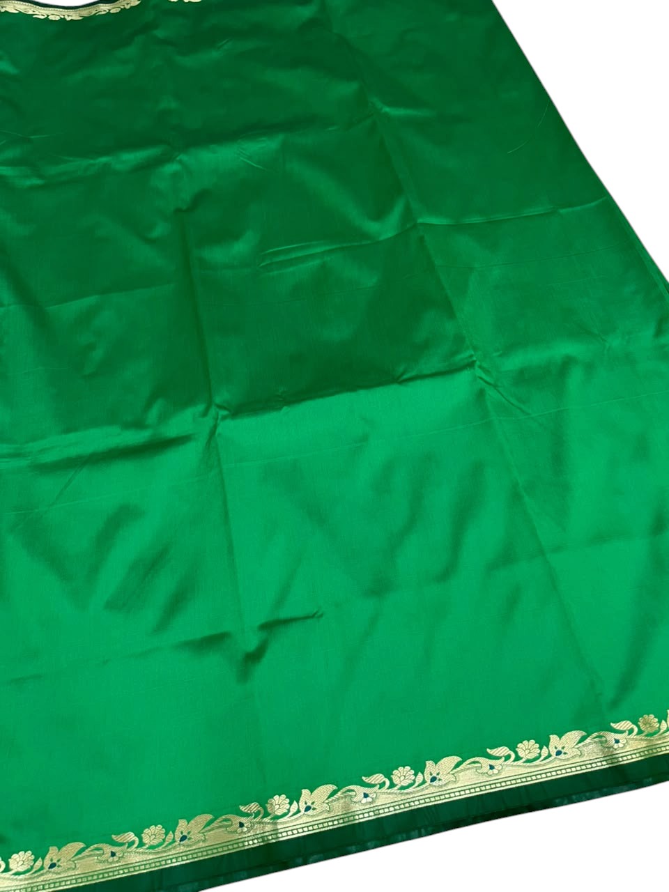 Southloom Satin Banarasi Silk Saree with Woven Work on Borders In Green