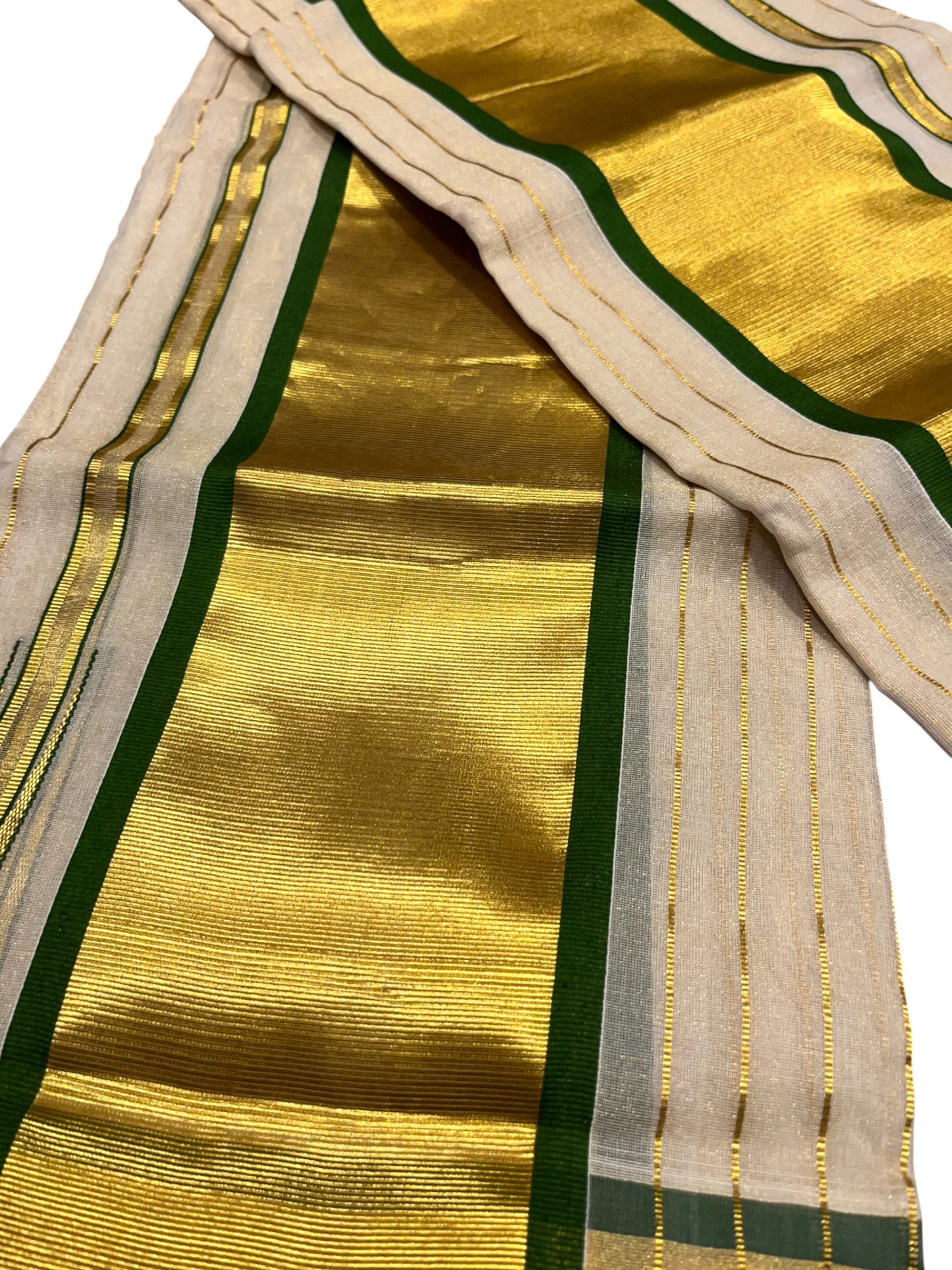Southloom Premium Handloom Set Mundu with Kasavu and  Green Border (2.80 Mtr)