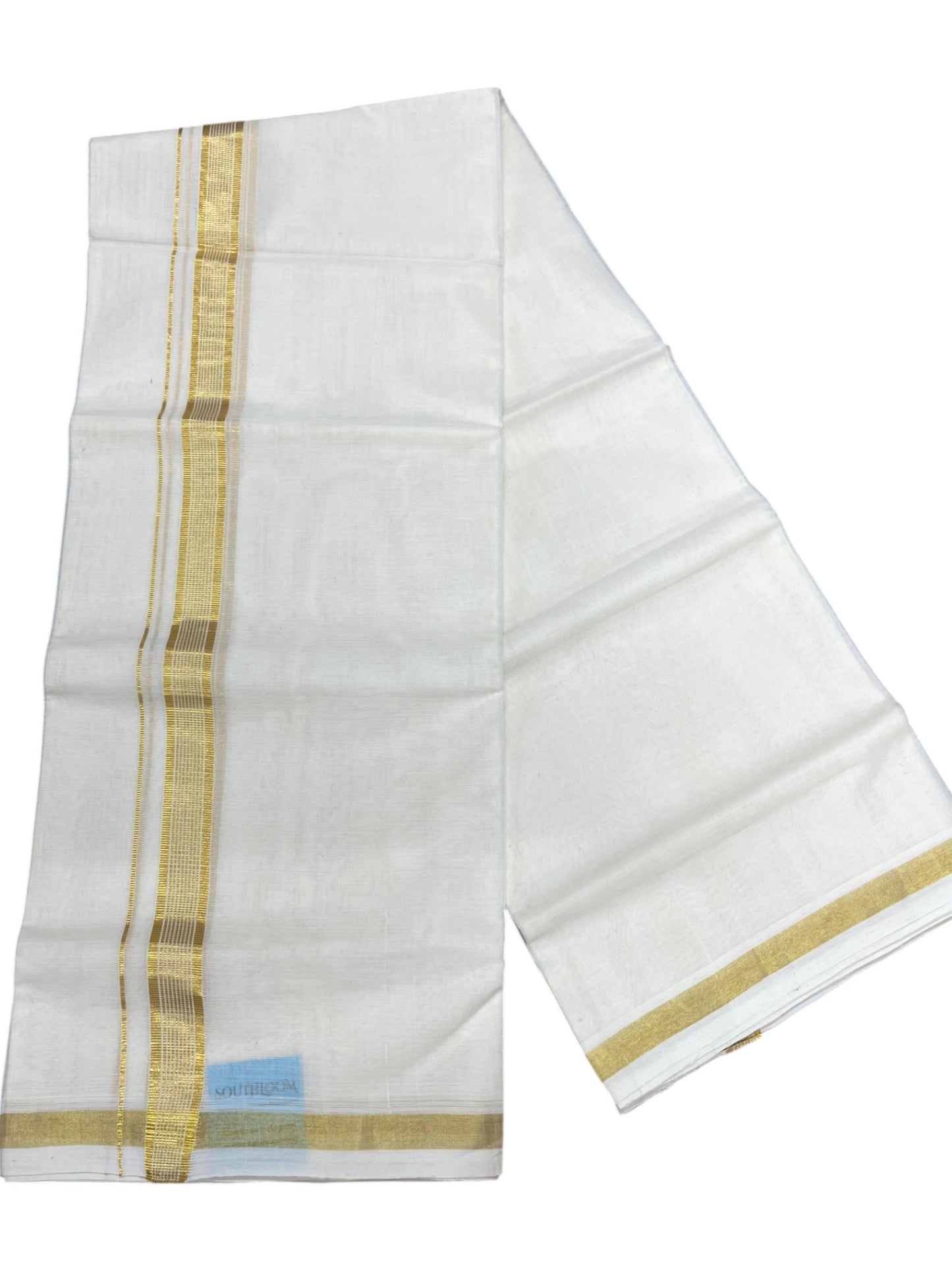 Southloom Balaramapuram Unakkupaavu Premium Handloom Cotton Double Mundu with Gold Kasavu  Border