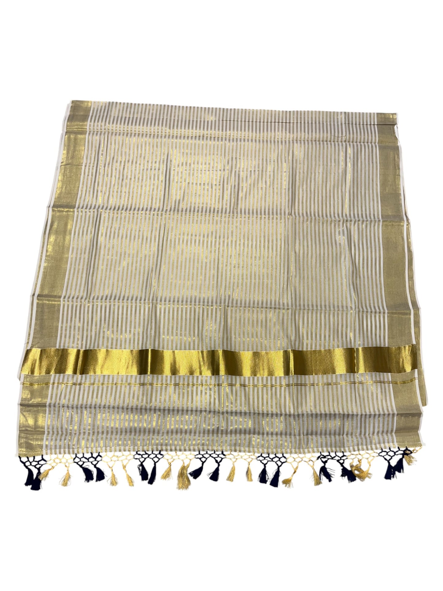 Southloom Kerala Cotton Kasavu Saree with Stripes on Body