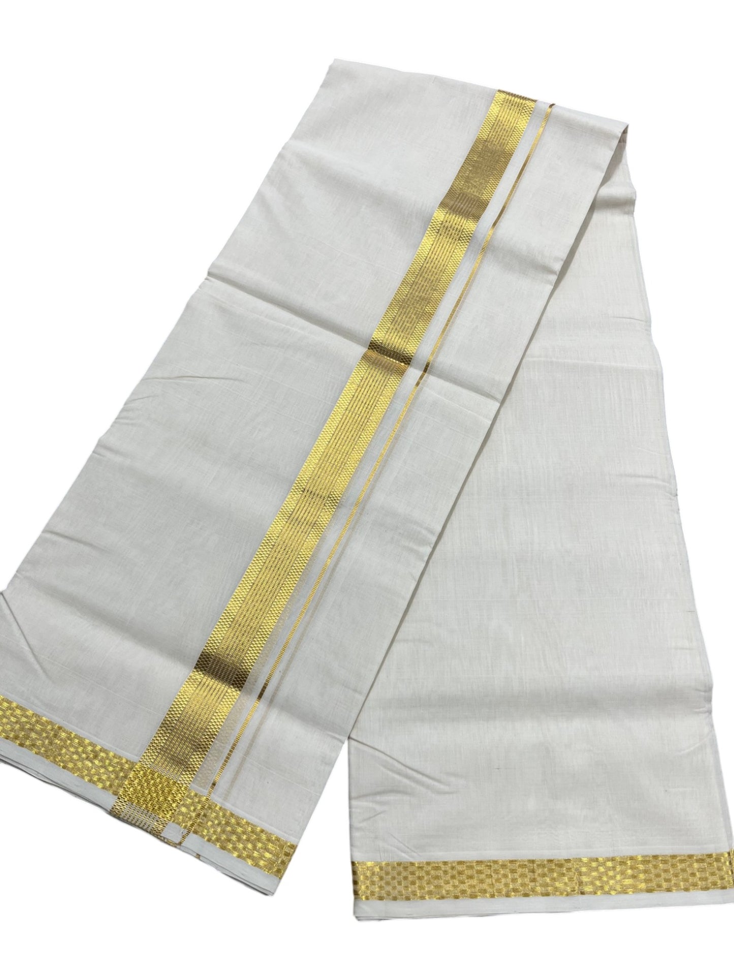 Southloom Premium Handloom Cotton Double Mundu with Gold Kasavu and Paa Neythu Border
