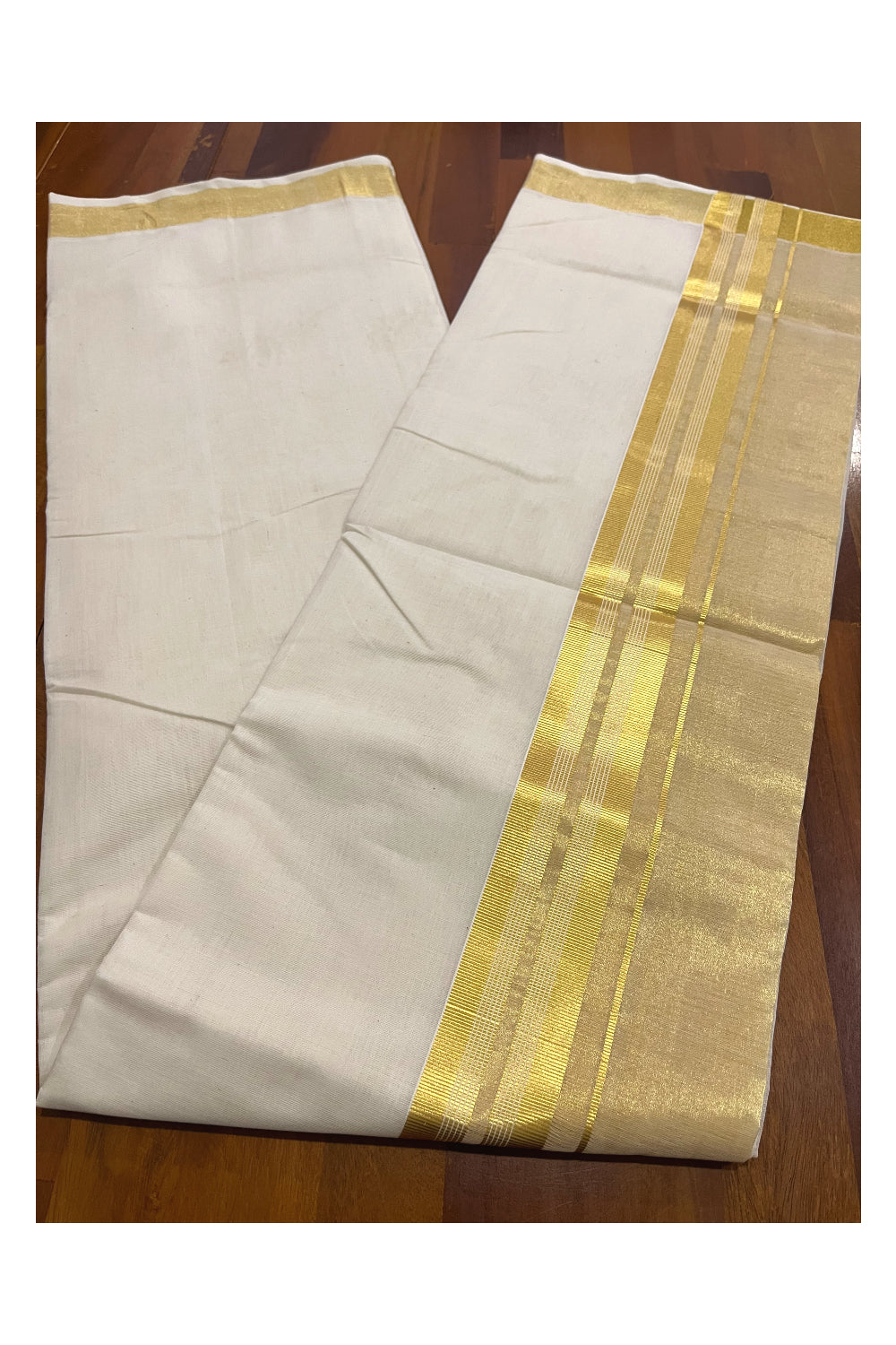 Southloom Premium Handloom Pure Cotton Wedding Mundu with Tissue Kasavu on Border (South Indian Kerala Dhoti)