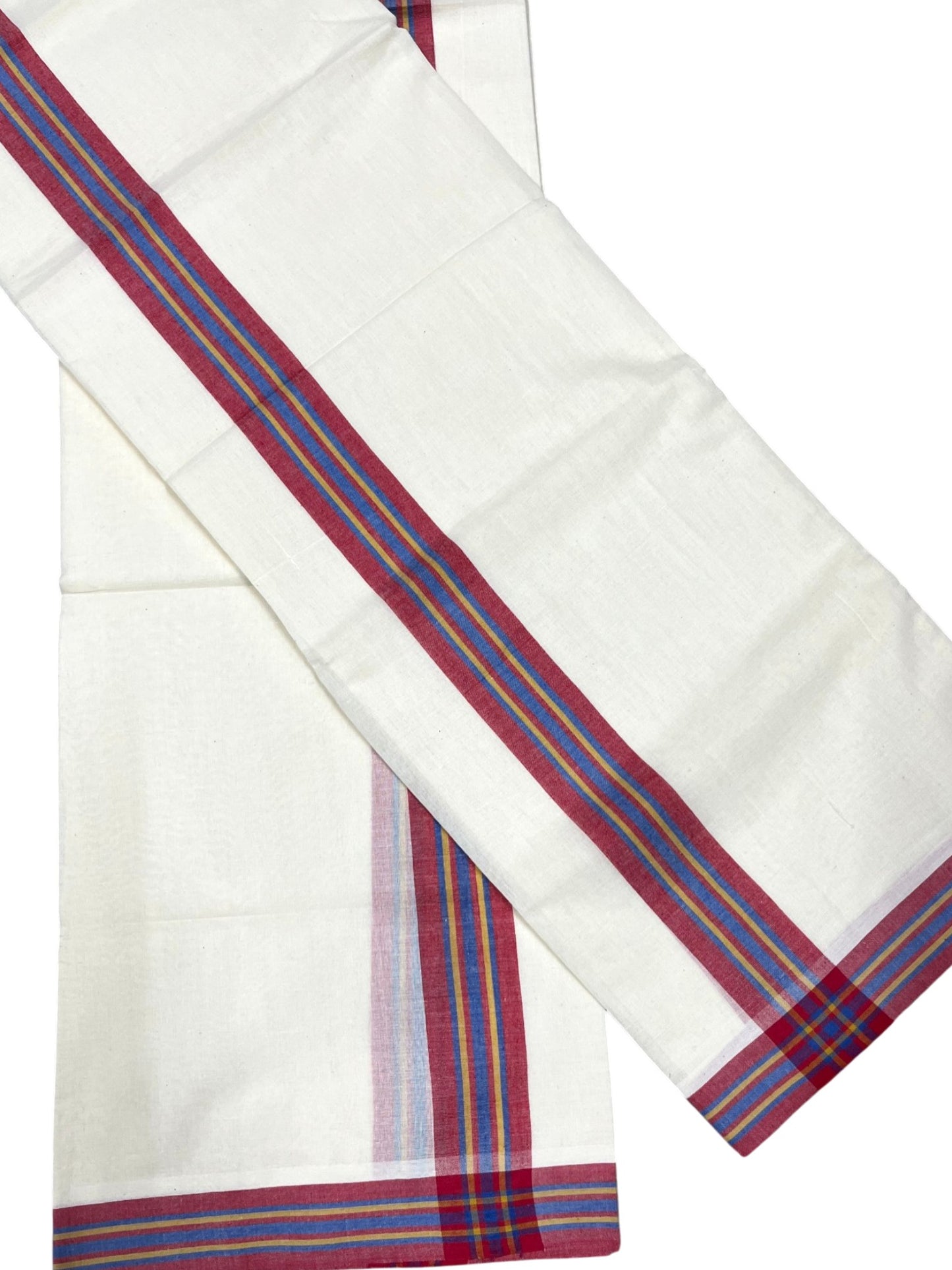 Southloom Pure Cotton Kerala Single Mulloth Set Mundu (Mundum Neriyathum) Red & Blue Border 2.50 Mtrs SL243