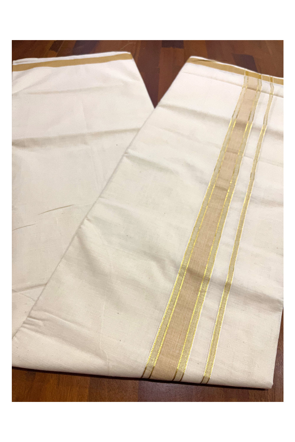 Kerala Cotton Double Mundu with Yellow and Kasavu Border (Onam Mundu 2023)